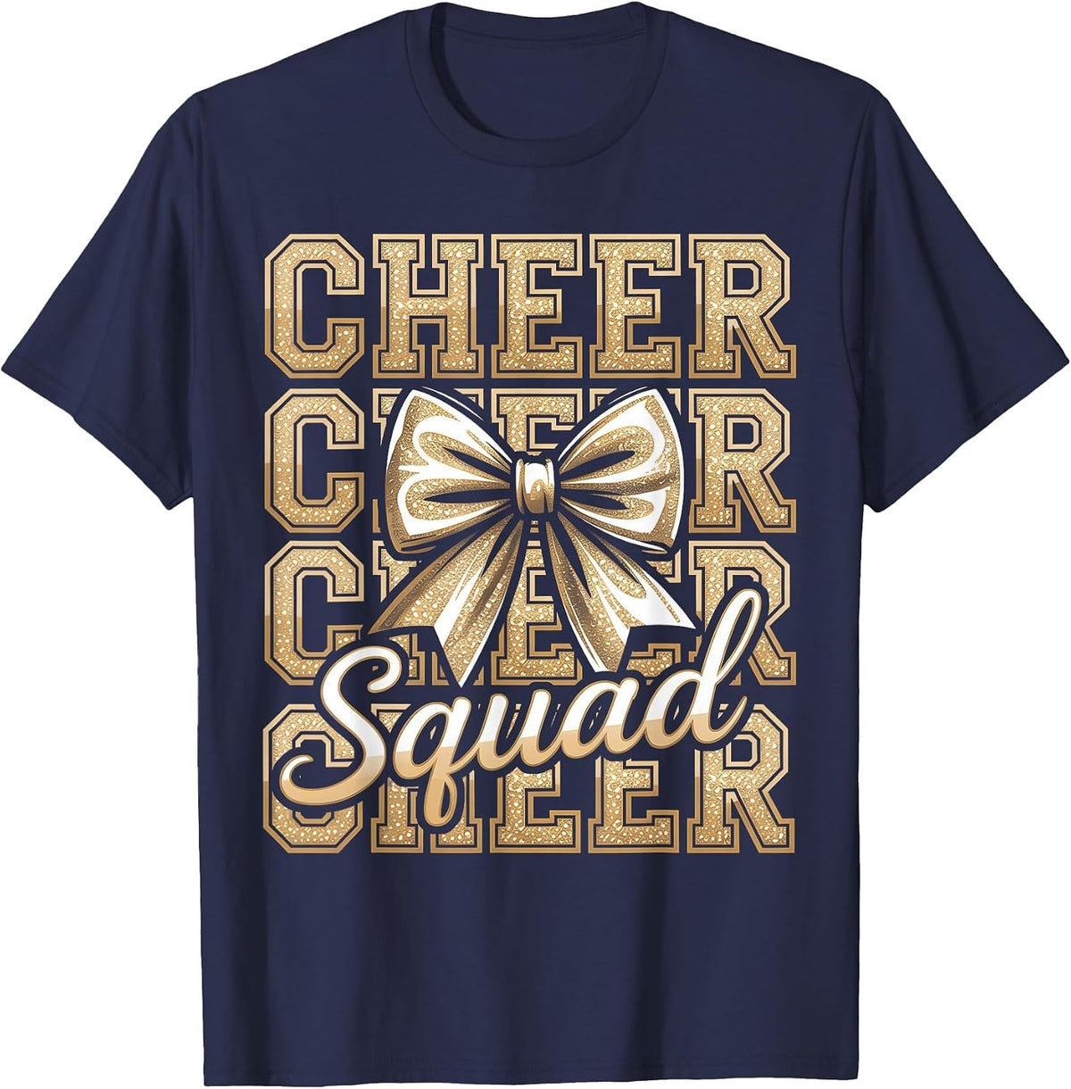 Cheer Squad Gold Funny Sport Cheerleader Cheerleading Team T-Shirt - Navy Blue