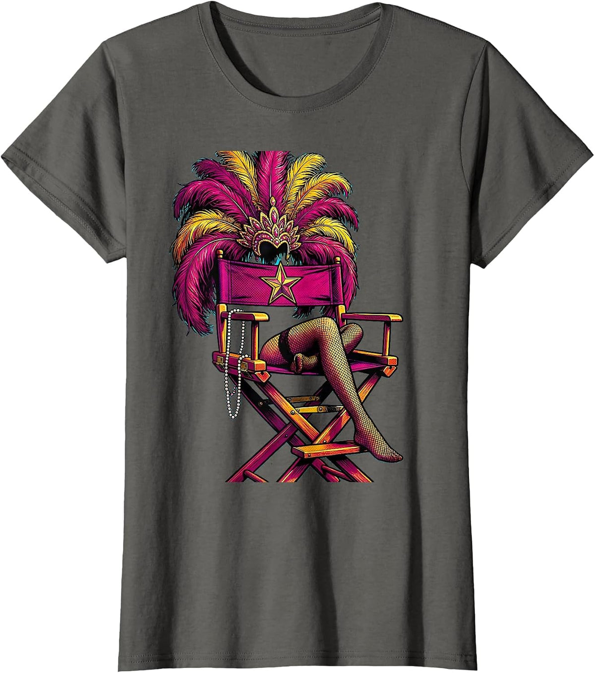 Women's Showgirl Director's Chair Graphic Tee T-Shirt - Asphalt Grey