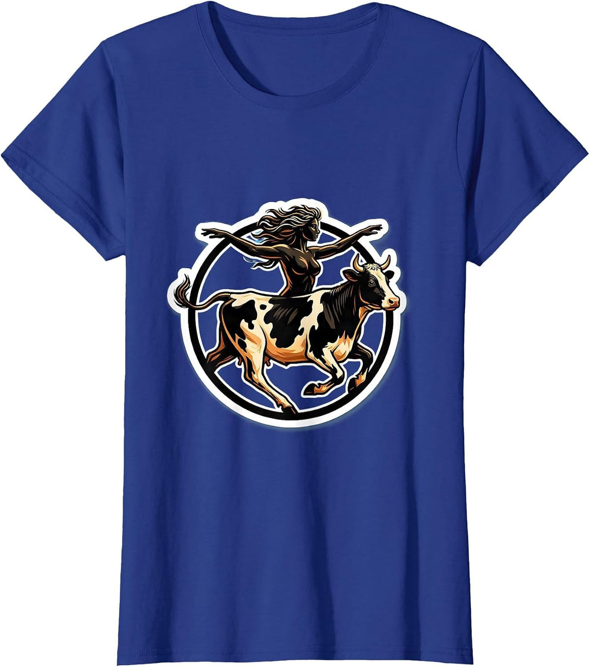 Women's Half Woman Half Cow Centaur Galloping Graphic T-Shirt - Royal Blue