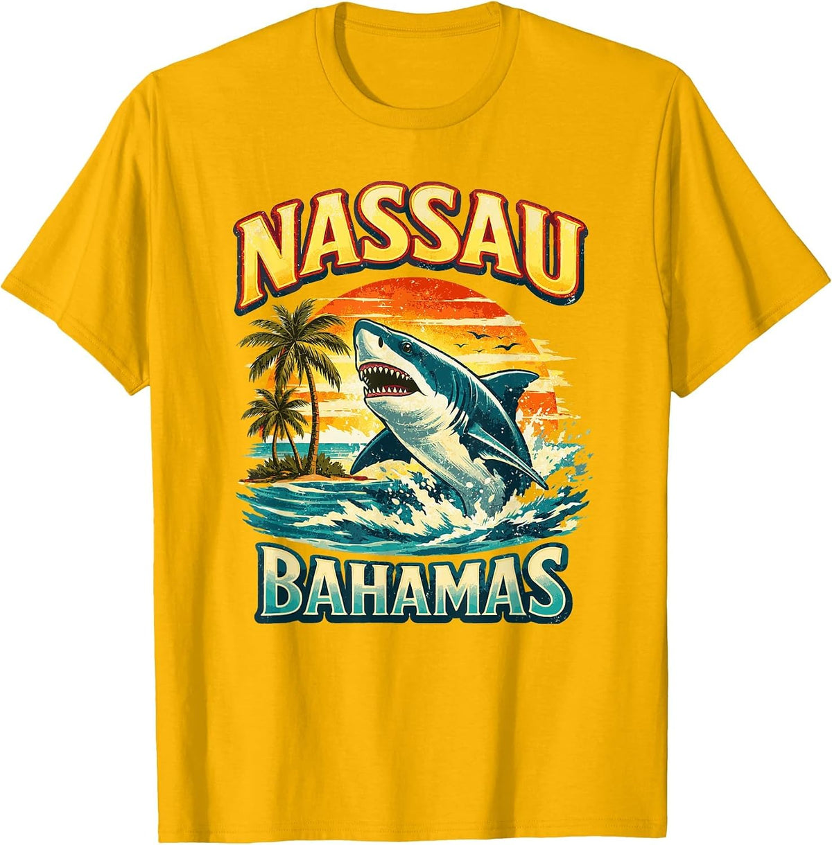 Nassau Bahamas Shark Beach Sunset Graphic T-Shirt - Golden Yellow