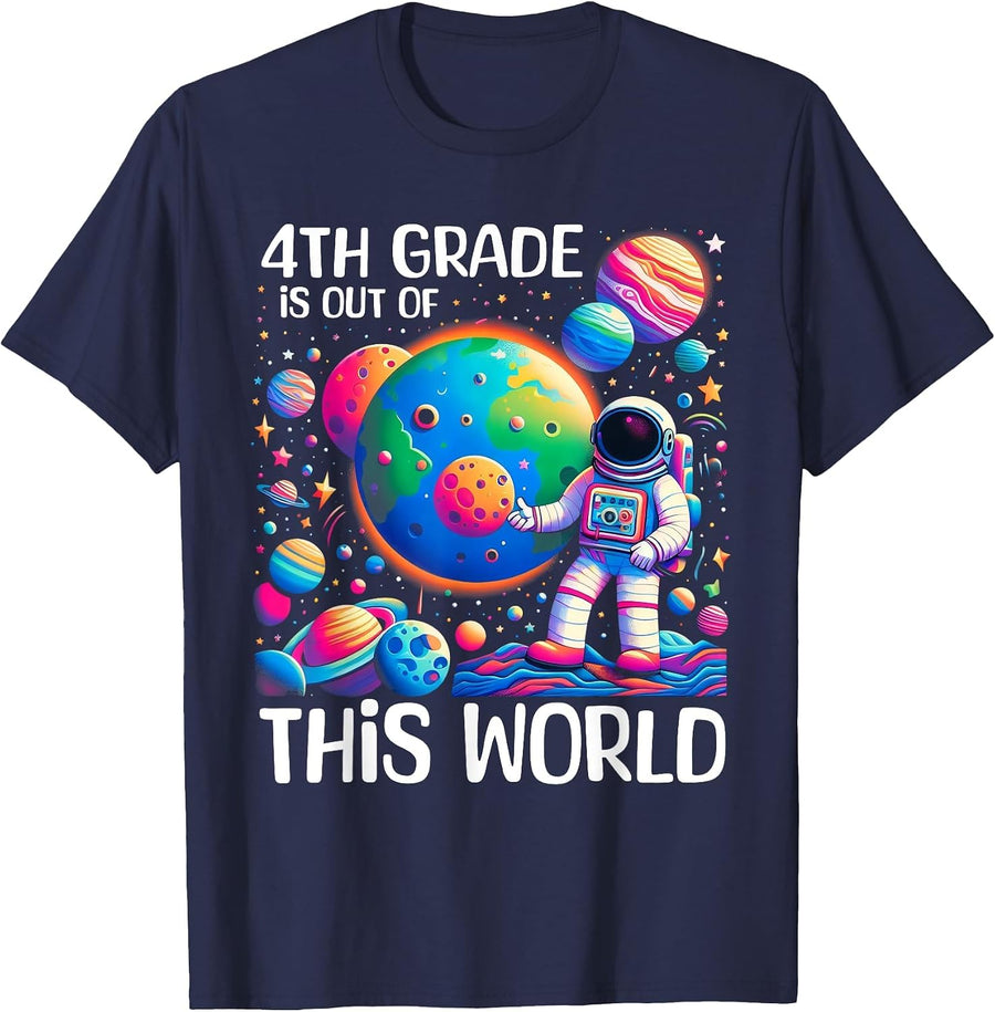 4th Grade is Out of This World Back to School Astronaut Kids T-Shirt - Navy Blue