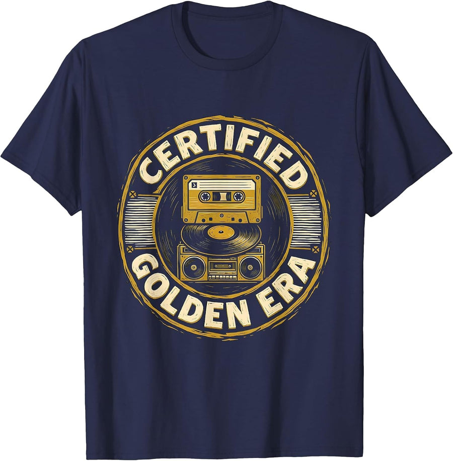 Certified Golden Era Vintage Retro Hip Hop Rap Music Lover T-Shirt - Navy Blue