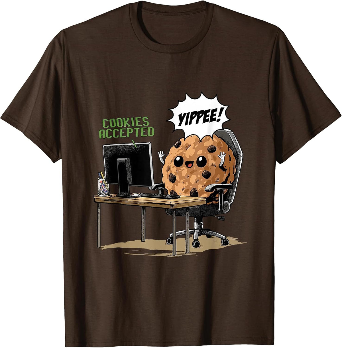 Cookies Accepted Nerd Shirt Funny Computer Internet Coder T-Shirt, Men, Brown, Small - As Pictured