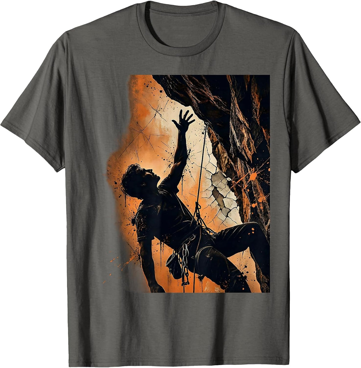 Rock Climber Reaching for the Ledge Graphic T-Shirt - Asphalt Grey