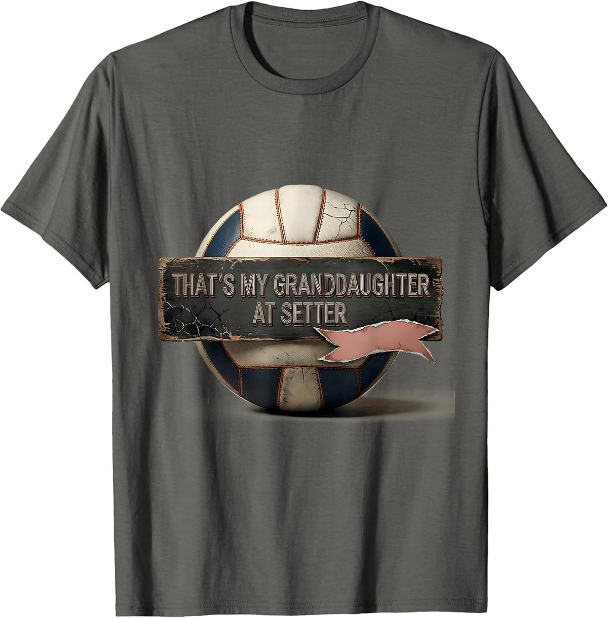That's My Granddaughter At Setter Distressed Volleyball T-Shirt - Asphalt Grey