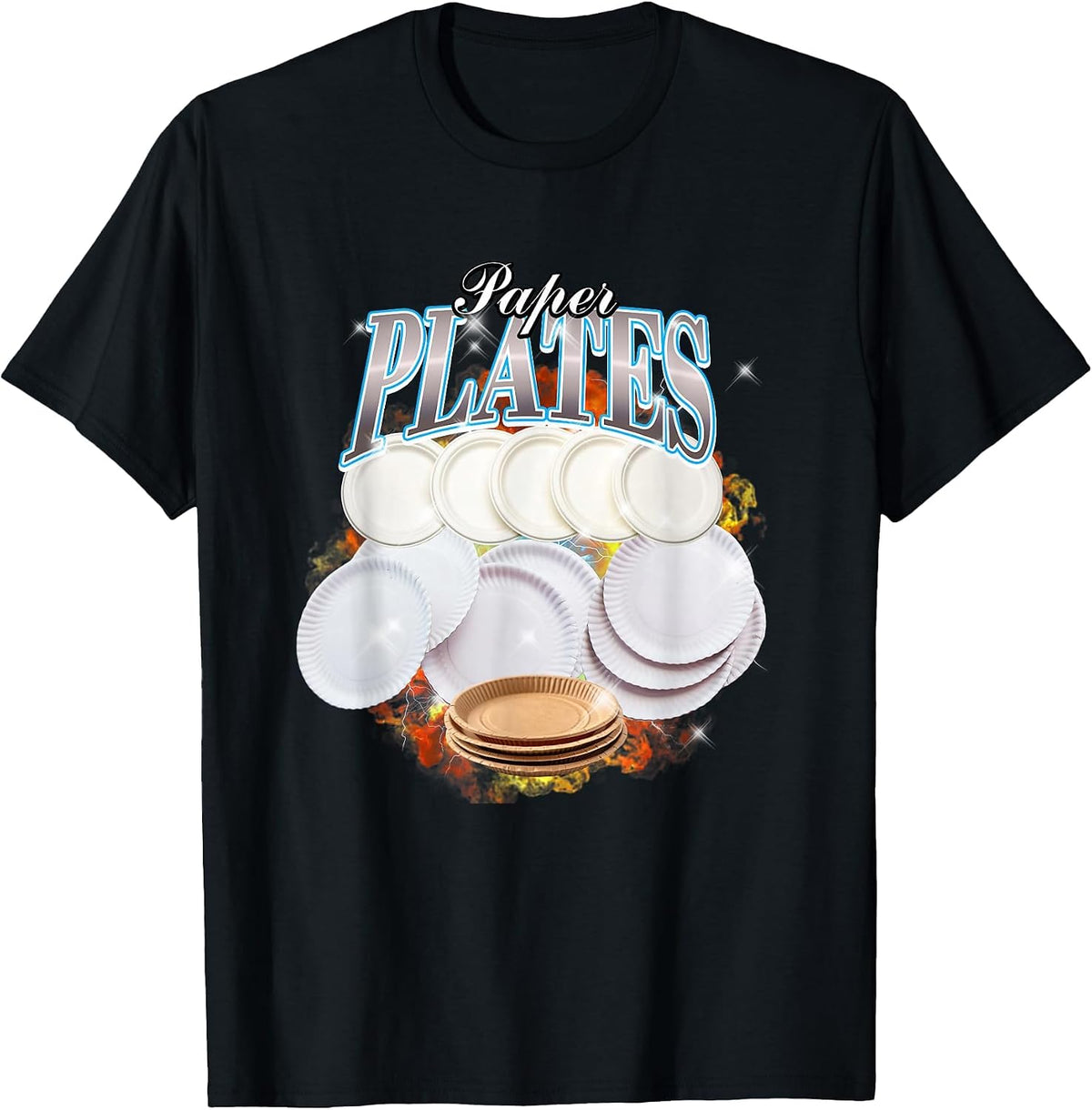 Thanksgiving Paper Plates Bootleg 90's Rap Rock Vintage T-Shirt - Black