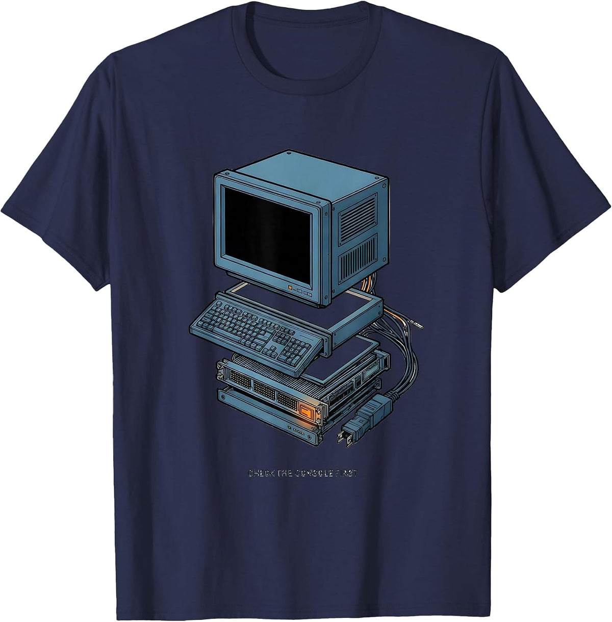 Men's Check The Console First Funny Tech Support Programmer IT T-Shirt - Navy Blue