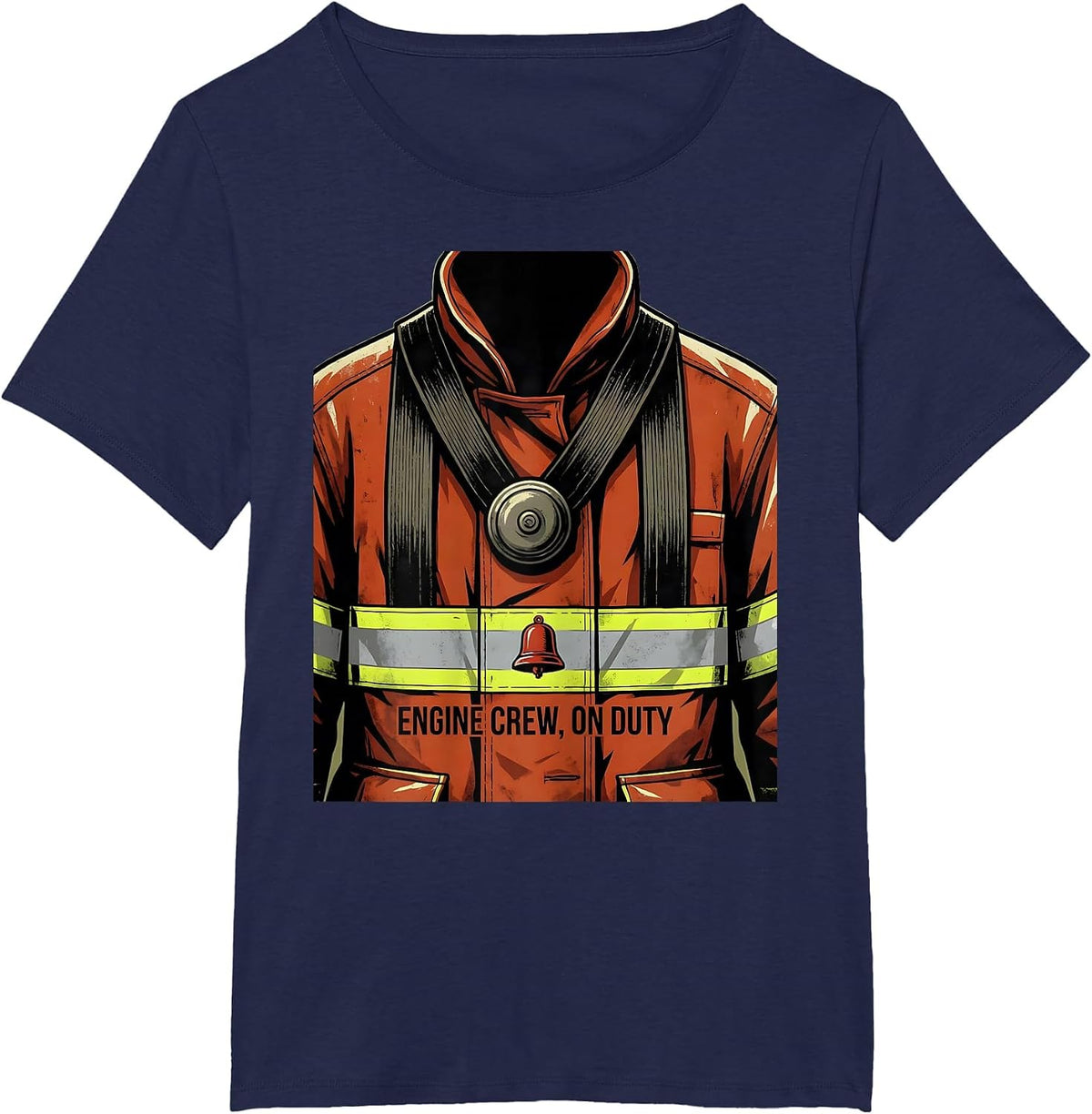 Women's ENGINE CREW ON DUTY Vintage Firefighter Humor Fireman Pride T-Shirt - Navy Blue