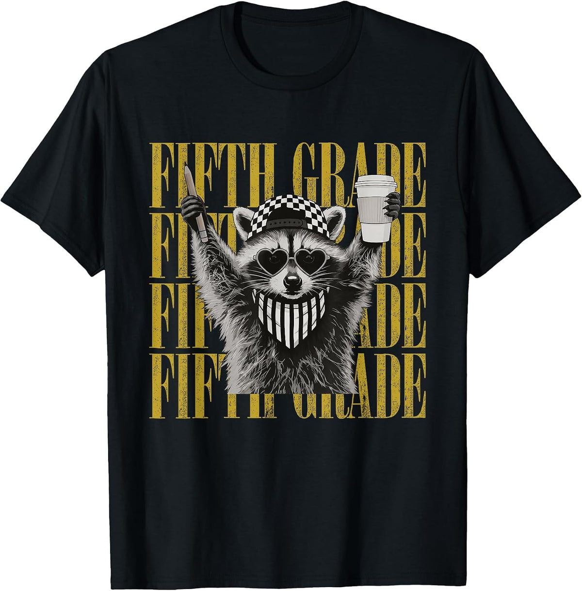Funny Fifth Grade Teacher Feral Raccoon Back to School T-Shirt - Black