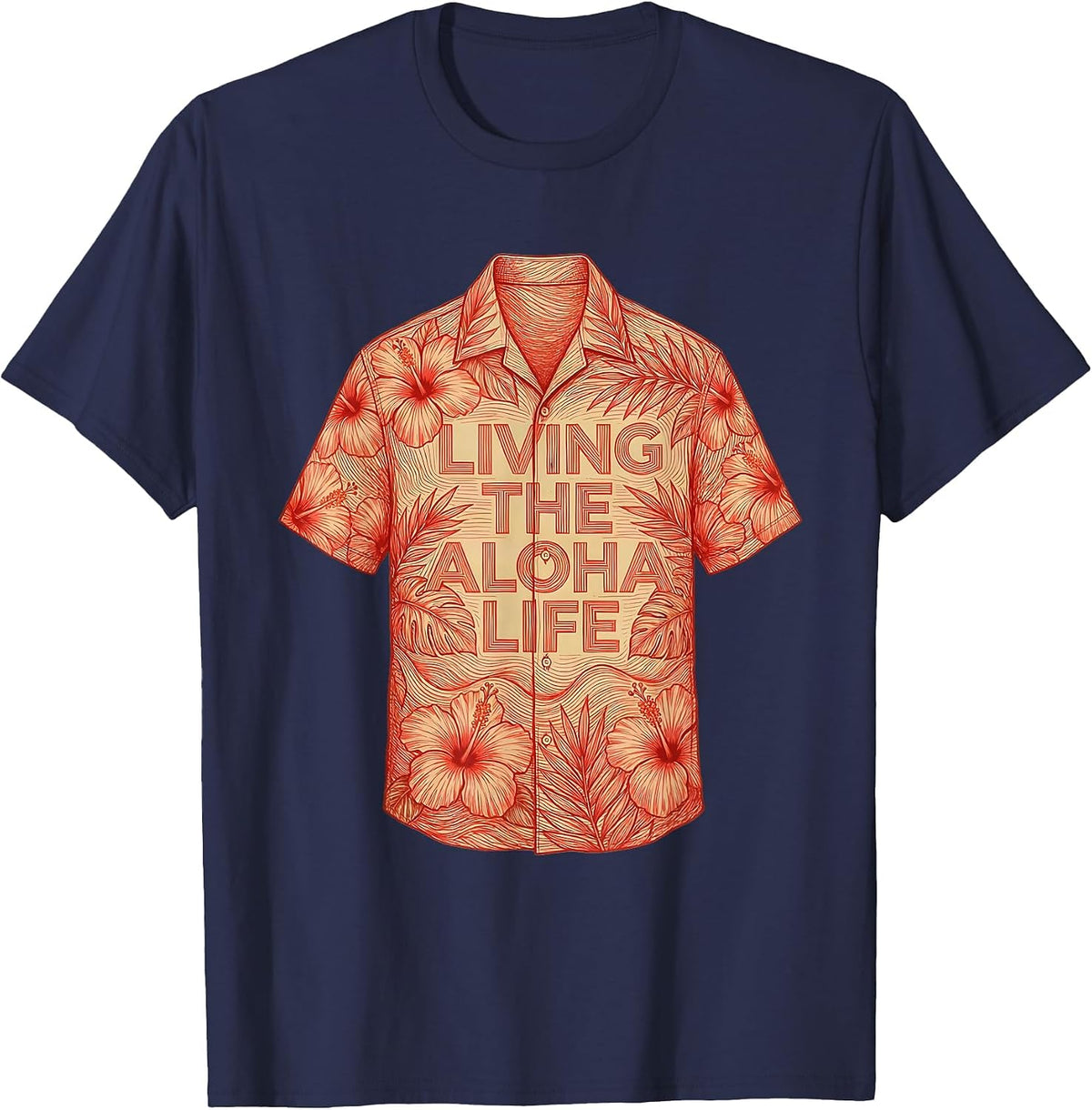 Living the Aloha Life Hawaiian Spirit Design T-Shirt - Navy Blue