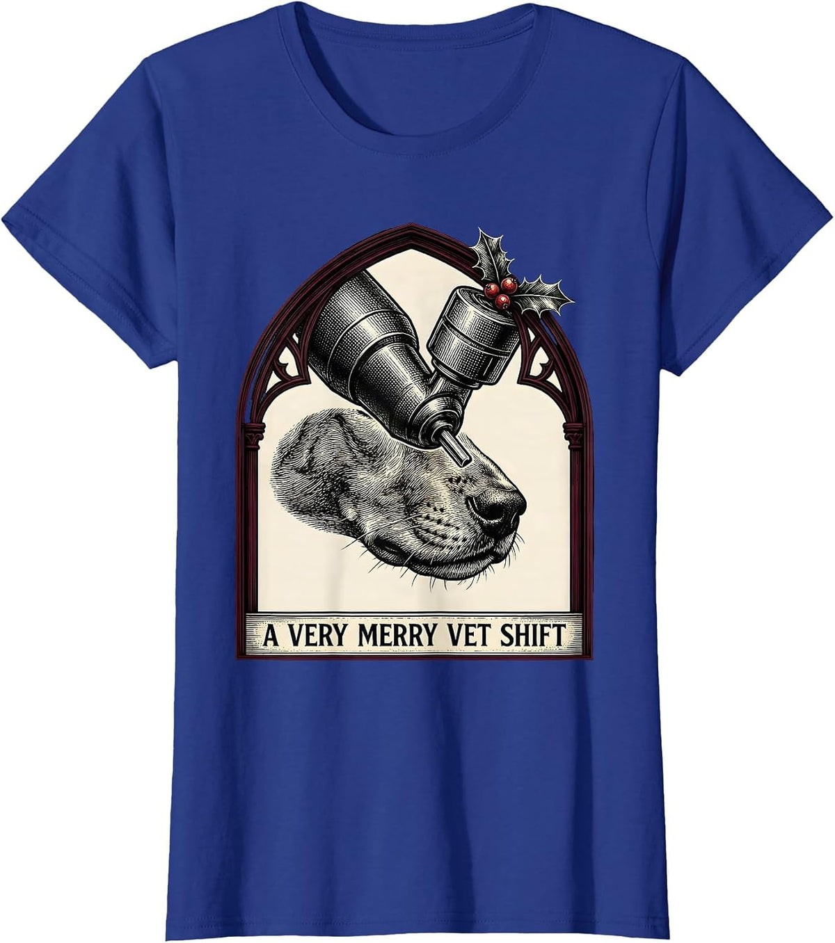 Women's A Very Merry Vet Shift Gothic Veterinary Tech Christmas T-Shirt - Royal Blue