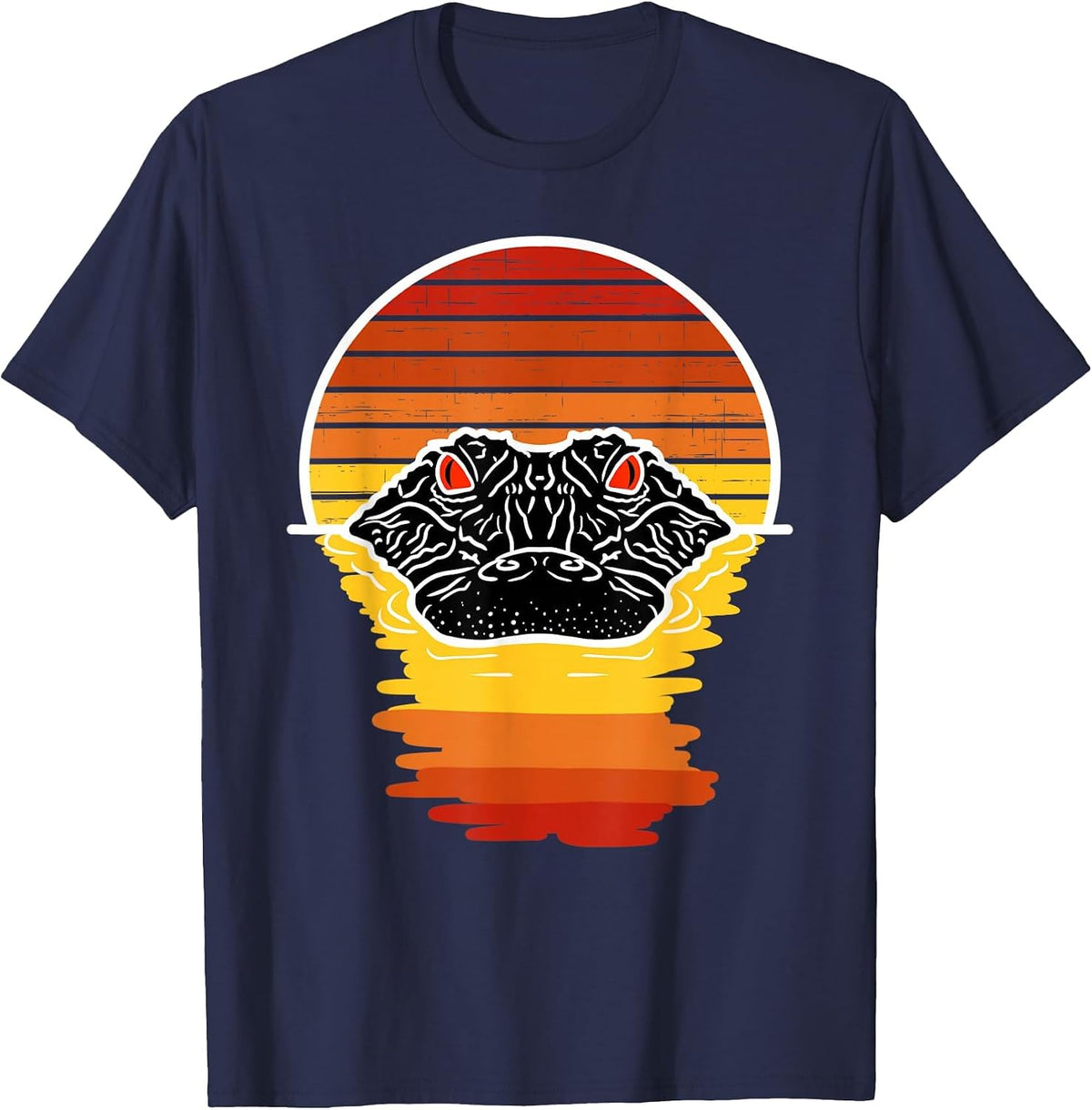 American Alligator with a Retro Sunset T-Shirt - Navy Blue