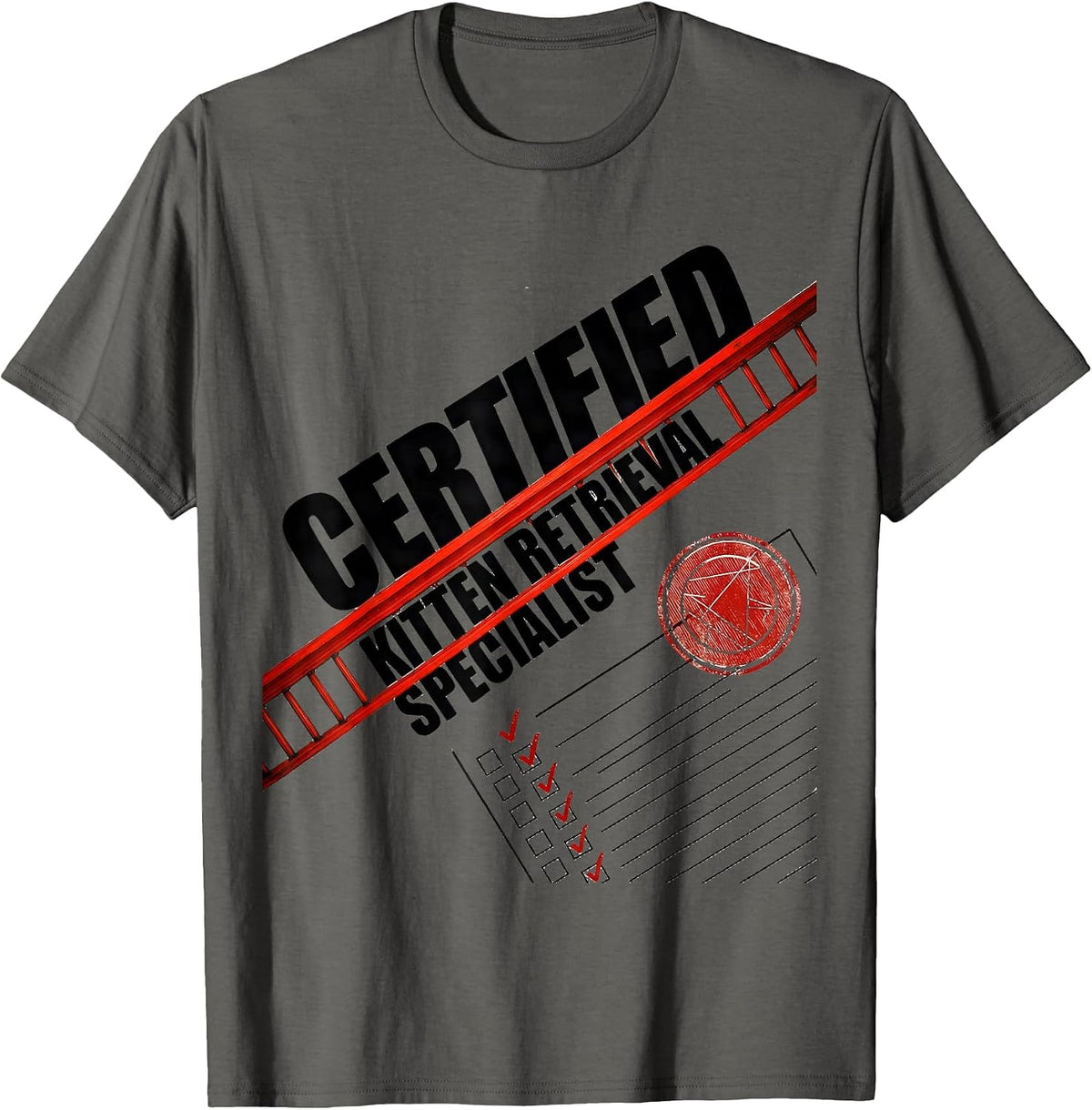 Certified Kitten Retrieval Specialist Funny Firefighter T-Shirt - Asphalt Grey