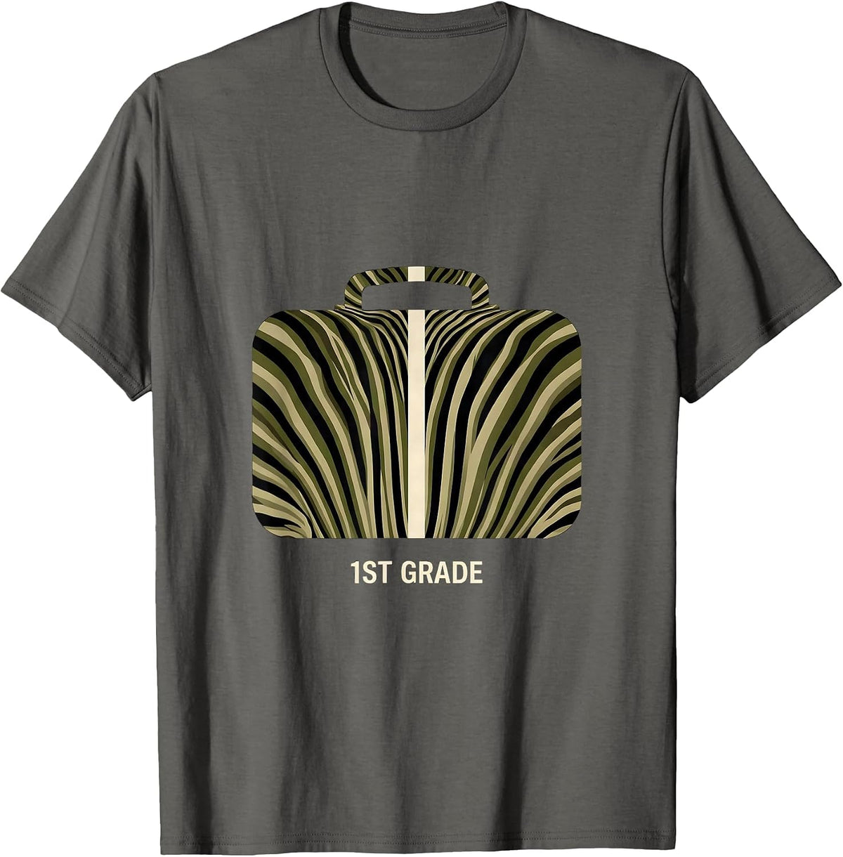 Men's 1st Grade Zebra Print Lunchbox Back To School Boy T-Shirt - Asphalt Grey