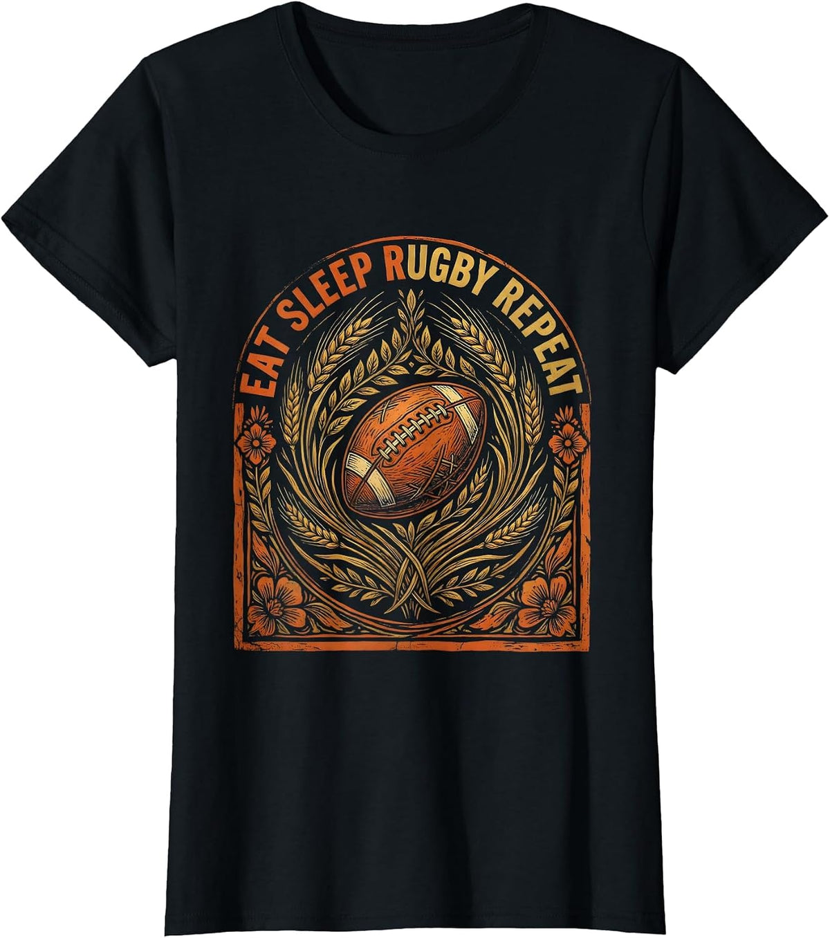 Eat Sleep Rugby Repeat Fan Design T-Shirt - Black