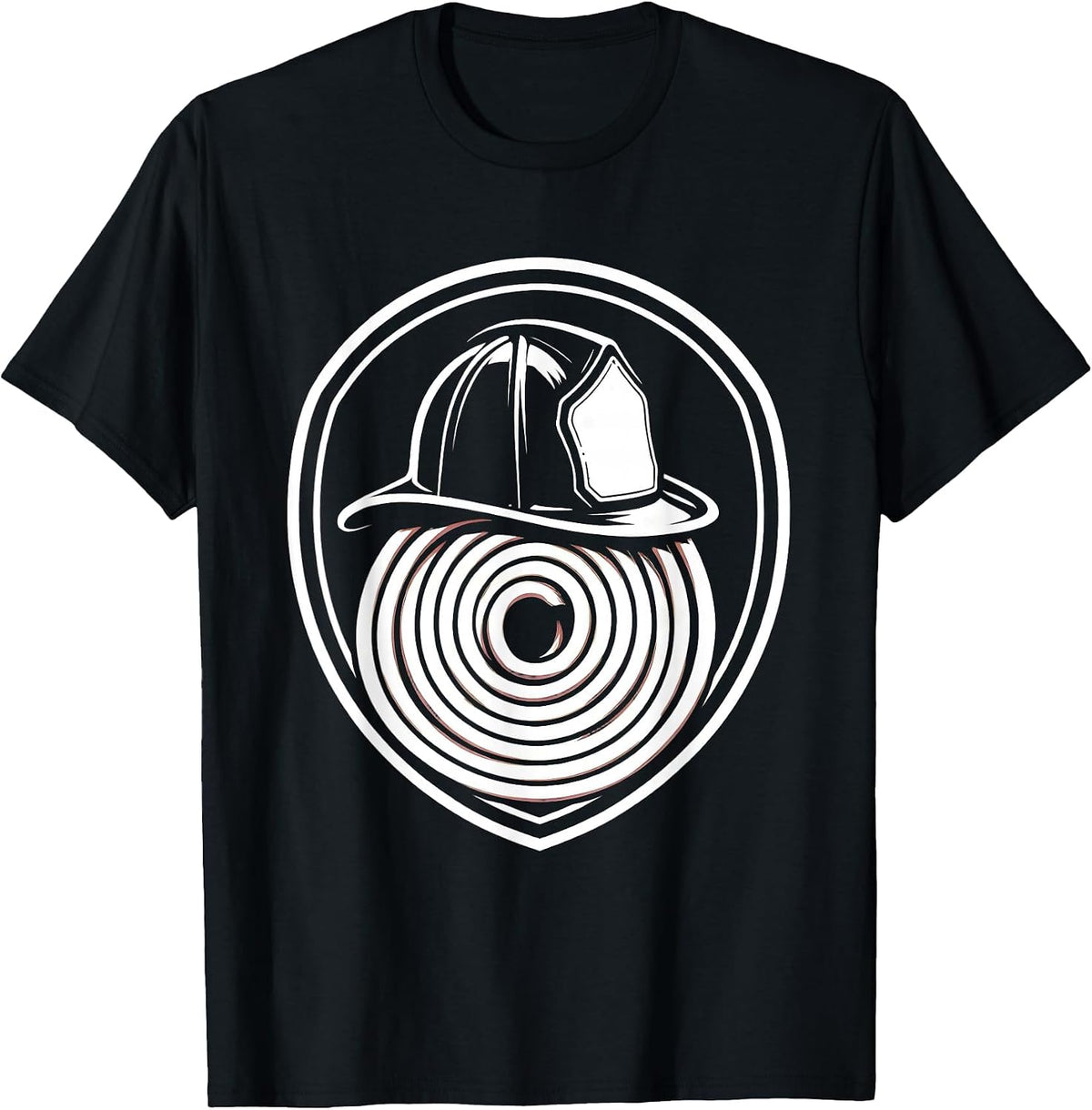 Men's Firefighter Helmet and Coiled Fire Hose Graphic T-Shirt - Black