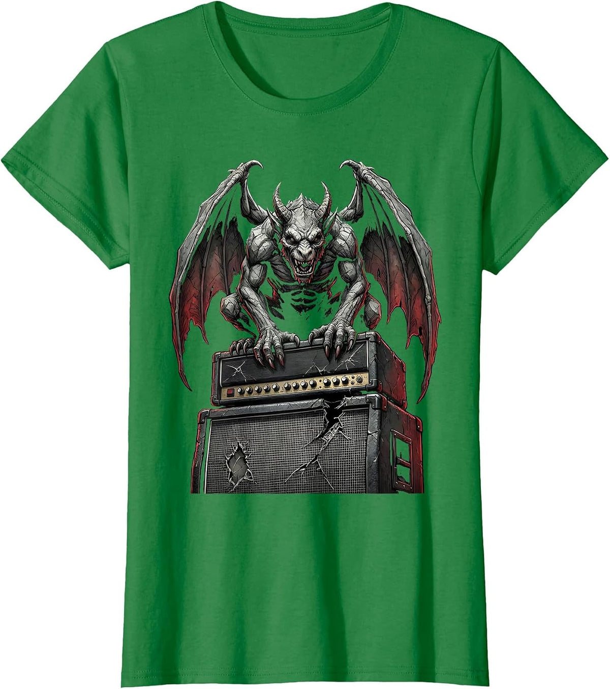 Women's Gargoyle Amplifier Stack Grunge Illustration T-Shirt - Kelly Green
