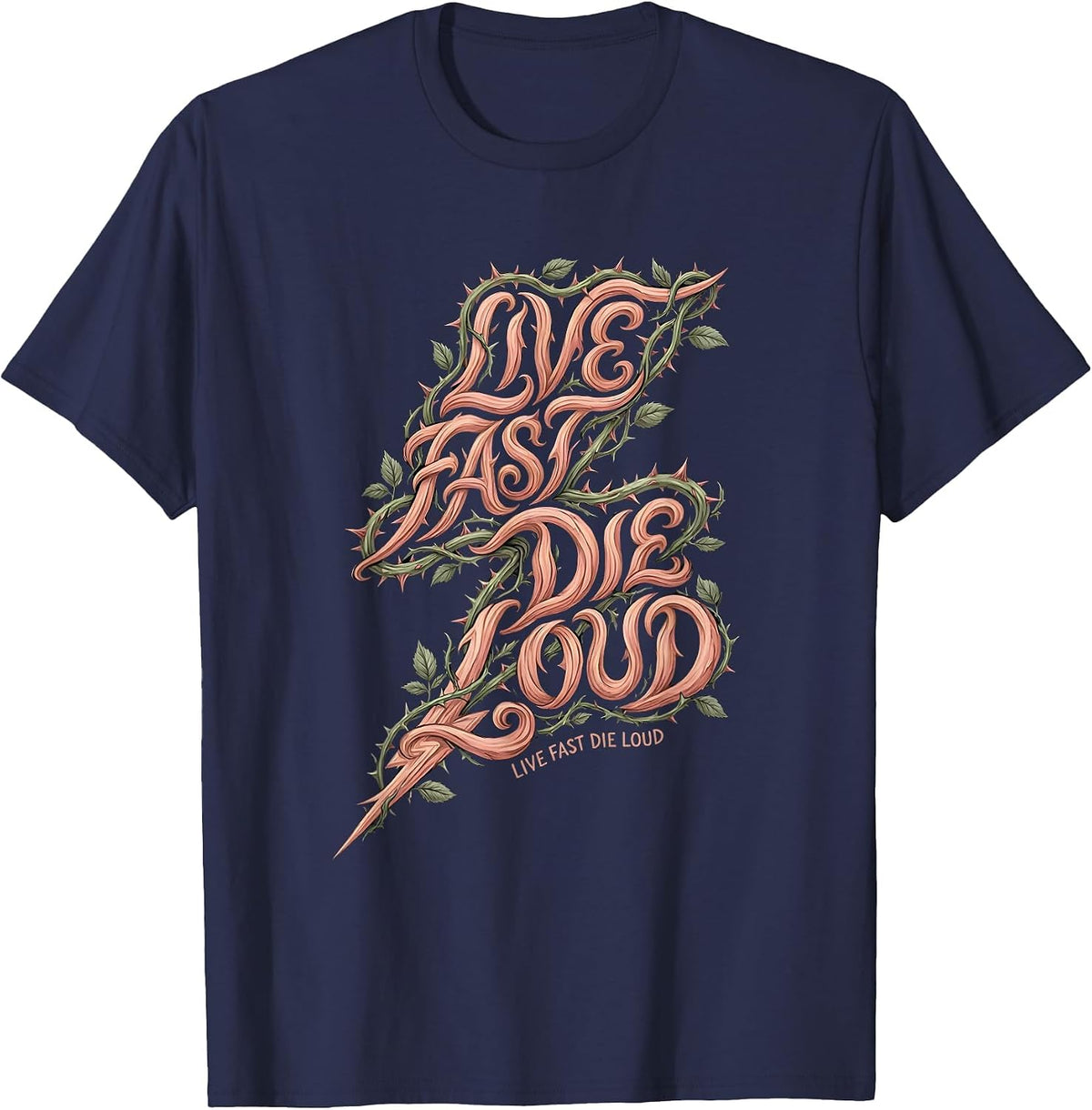 Live Fast Die Loud Punk Rock Graphic Design T-Shirt - Navy Blue