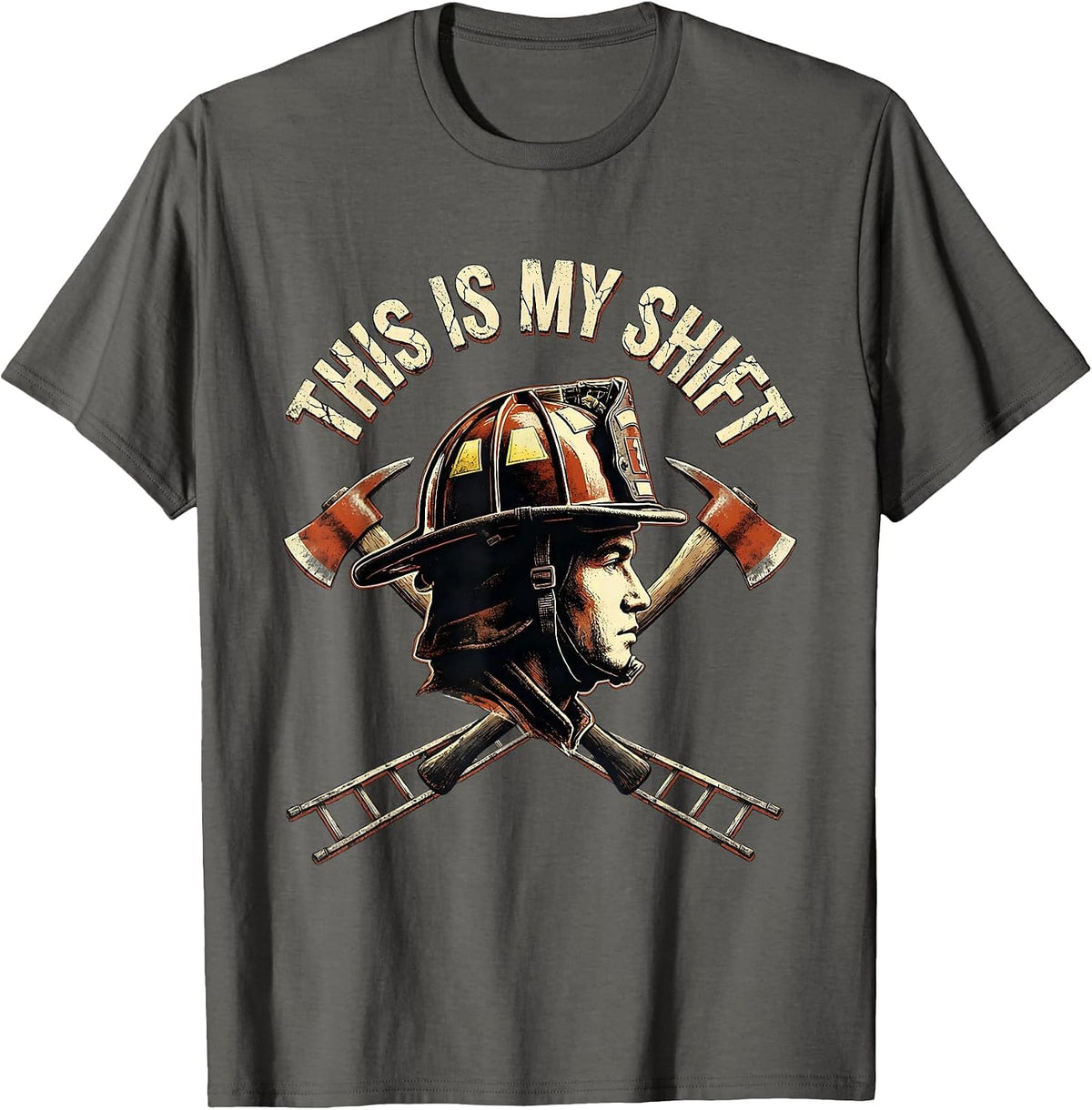 This Is My Shift Distressed Firefighter Helmet Fire T-Shirt - Asphalt Grey
