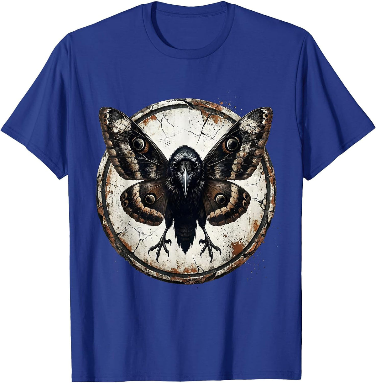 Raven With Moth Wings Dark Gothic Illustration T-Shirt - Royal Blue