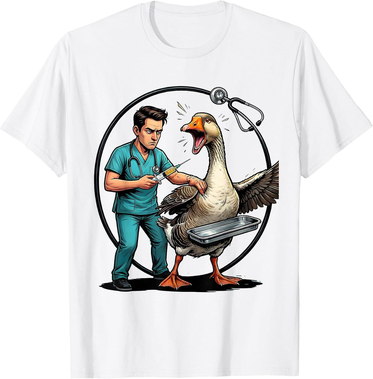 Men's Vet Worker Vaccine Cartoon Funny Veterinary Gift T-Shirt - White