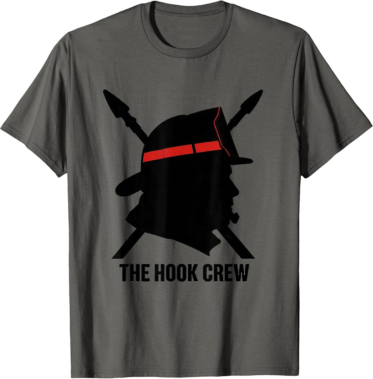 THE HOOK CREW Firefighter Silhouette Humor Tribute Gift T-Shirt - Asphalt Grey