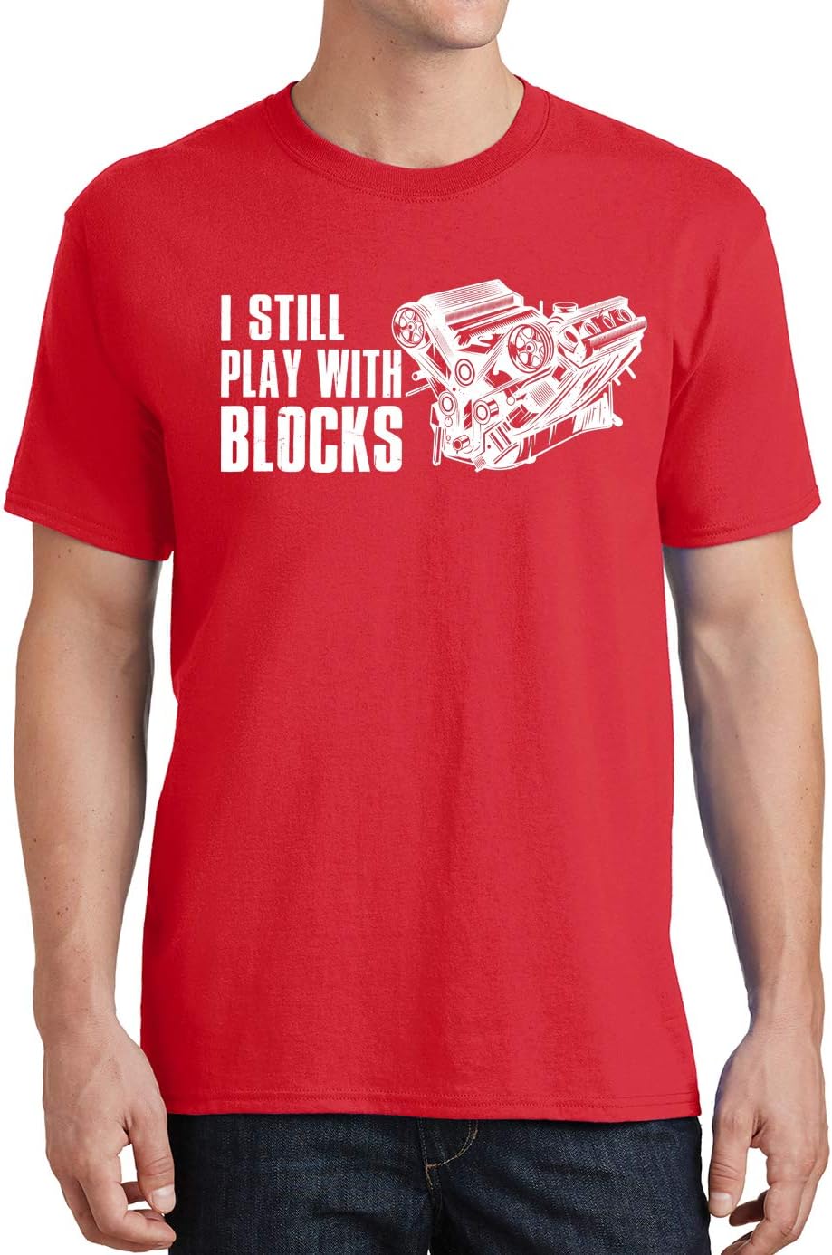 I Still Play with Blocks Mechanic Car Engine Repair Mens T-Shirt - Red