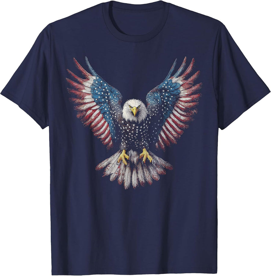 American Flag Bald Eagle 4th of July USA Patriotic Men Women T-Shirt - Navy Blue