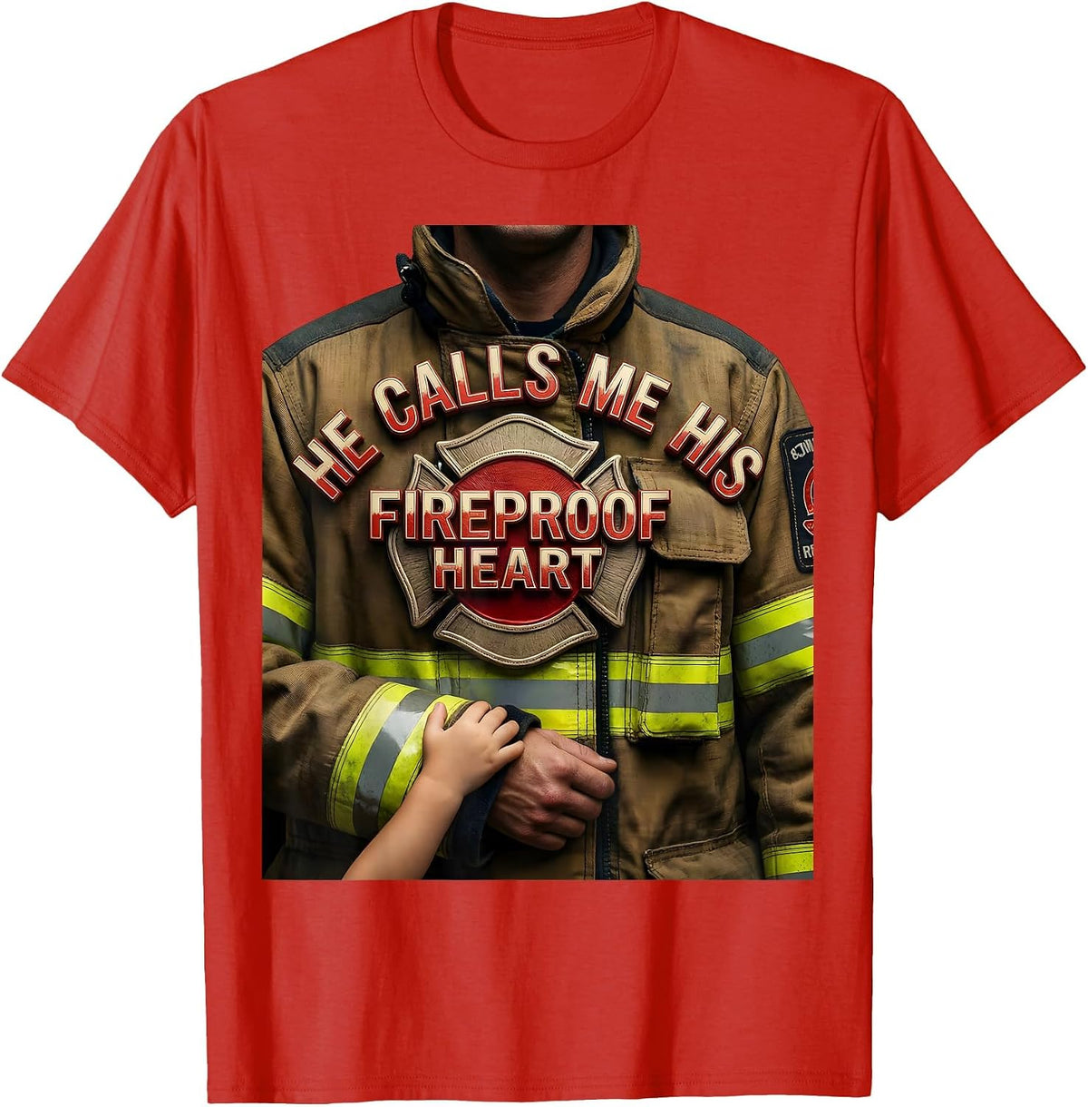 Men's He Calls Me His Fireproof Heart Sentimental Firefighter T-Shirt - Red