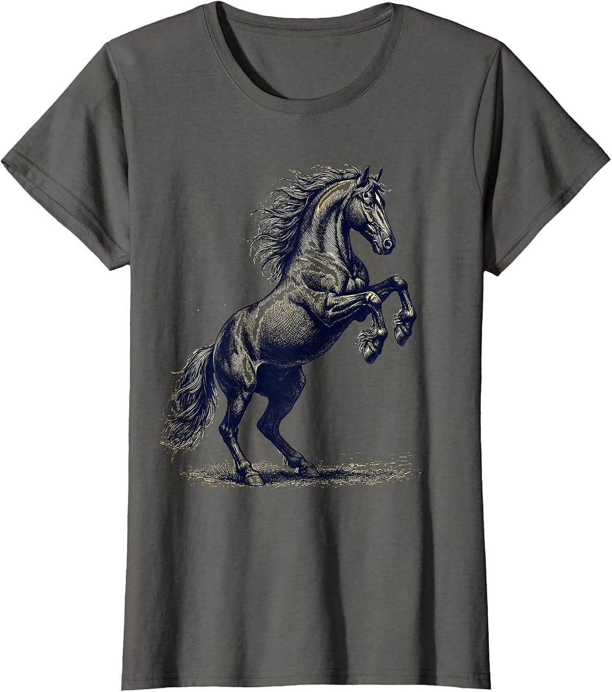 Women's Rearing Police Horse Dramatic Illustration T-Shirt - Asphalt Grey