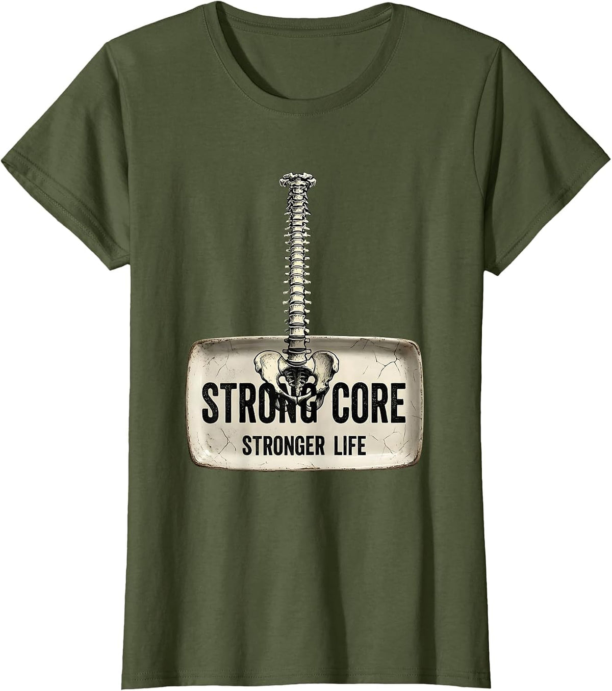 Women's Strong Core Stronger Life Pilates Design T-Shirt - Olive Green