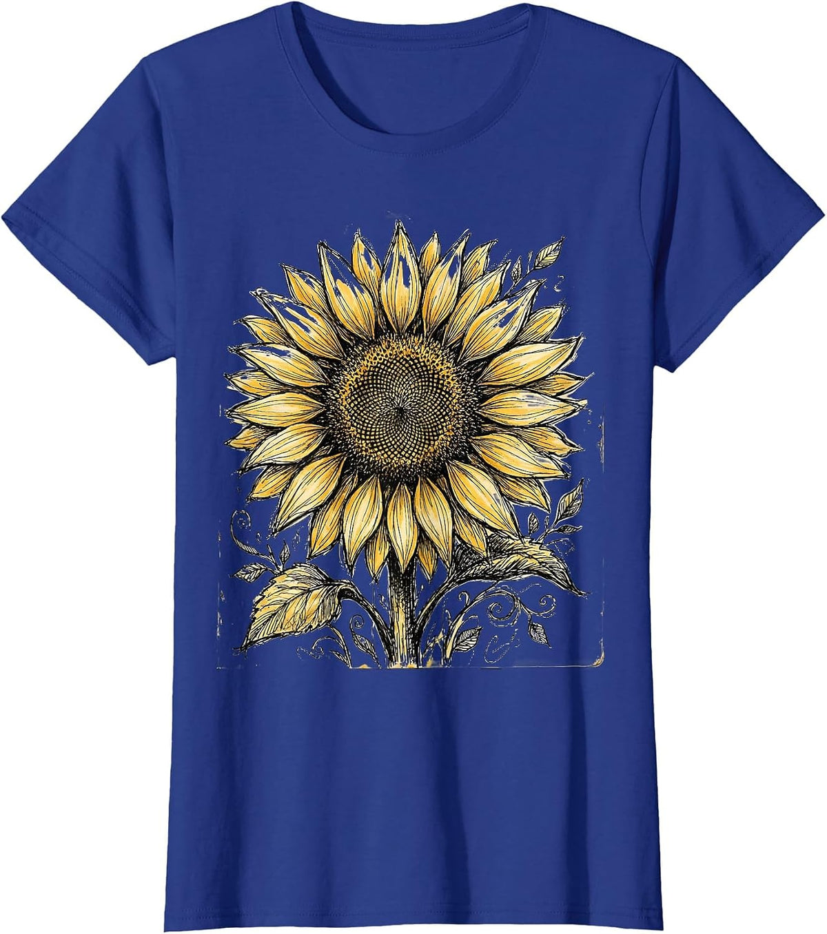Women's Down Syndrome Awareness Blooming Sunflower Design T-Shirt - Royal Blue