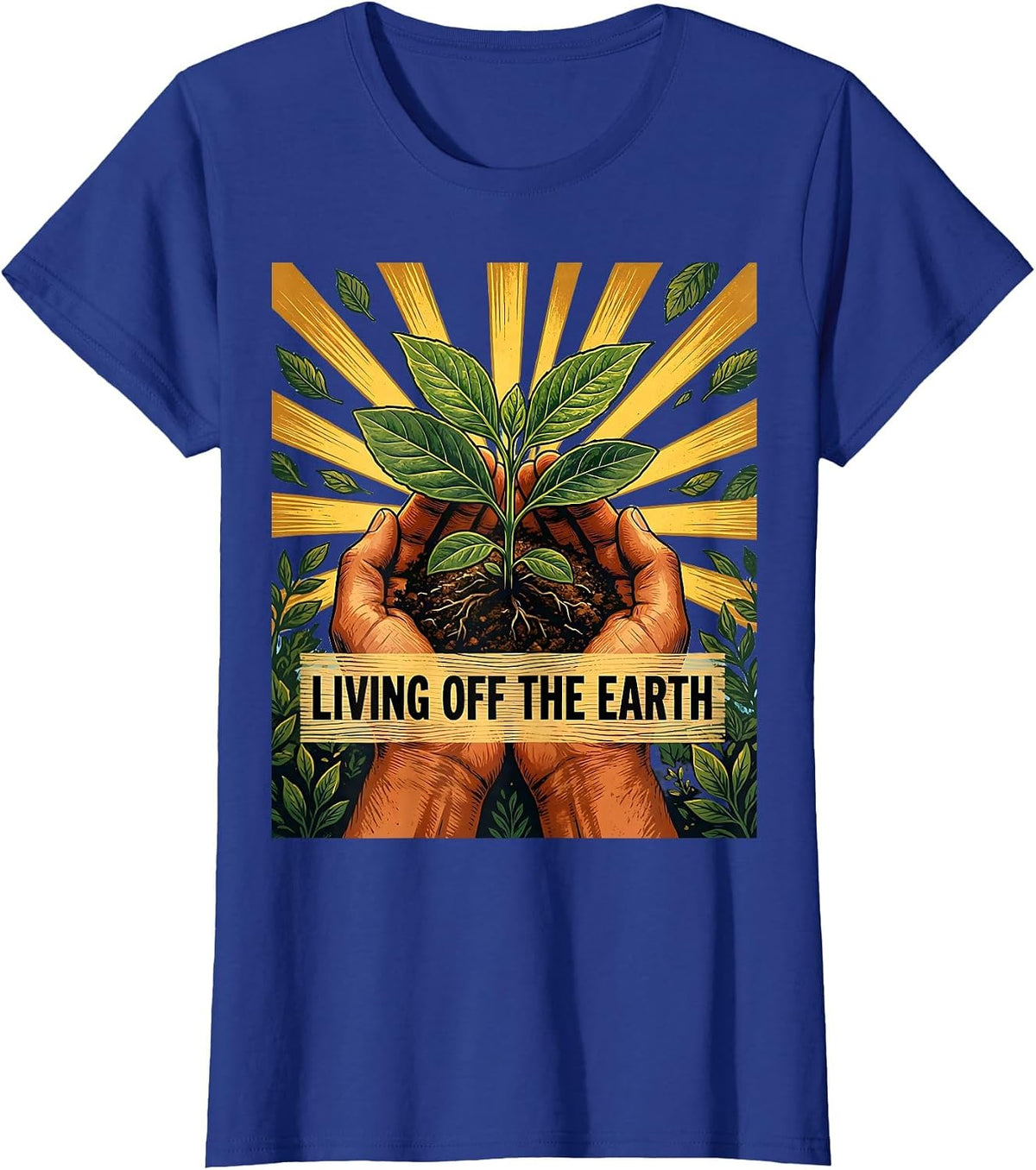 Women's Living Off The Earth Hippie Nature Design T-Shirt - Royal Blue
