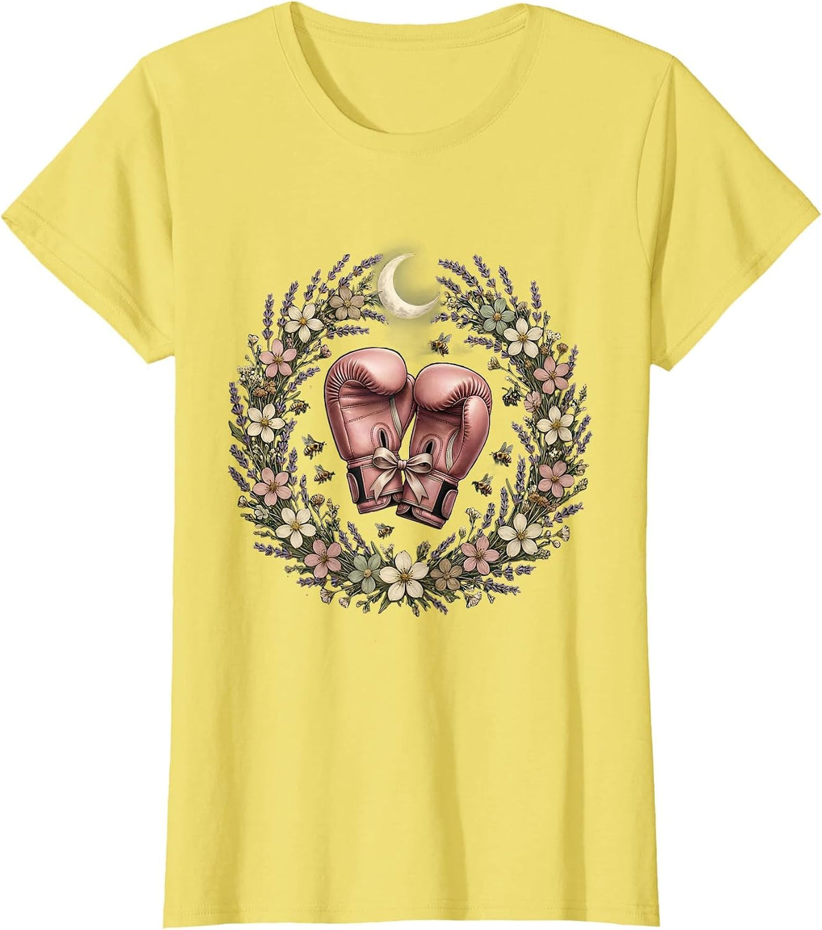 Women's Pink Boxing Gloves Breast Cancer Awareness Graphic T-Shirt - Lemon Yellow