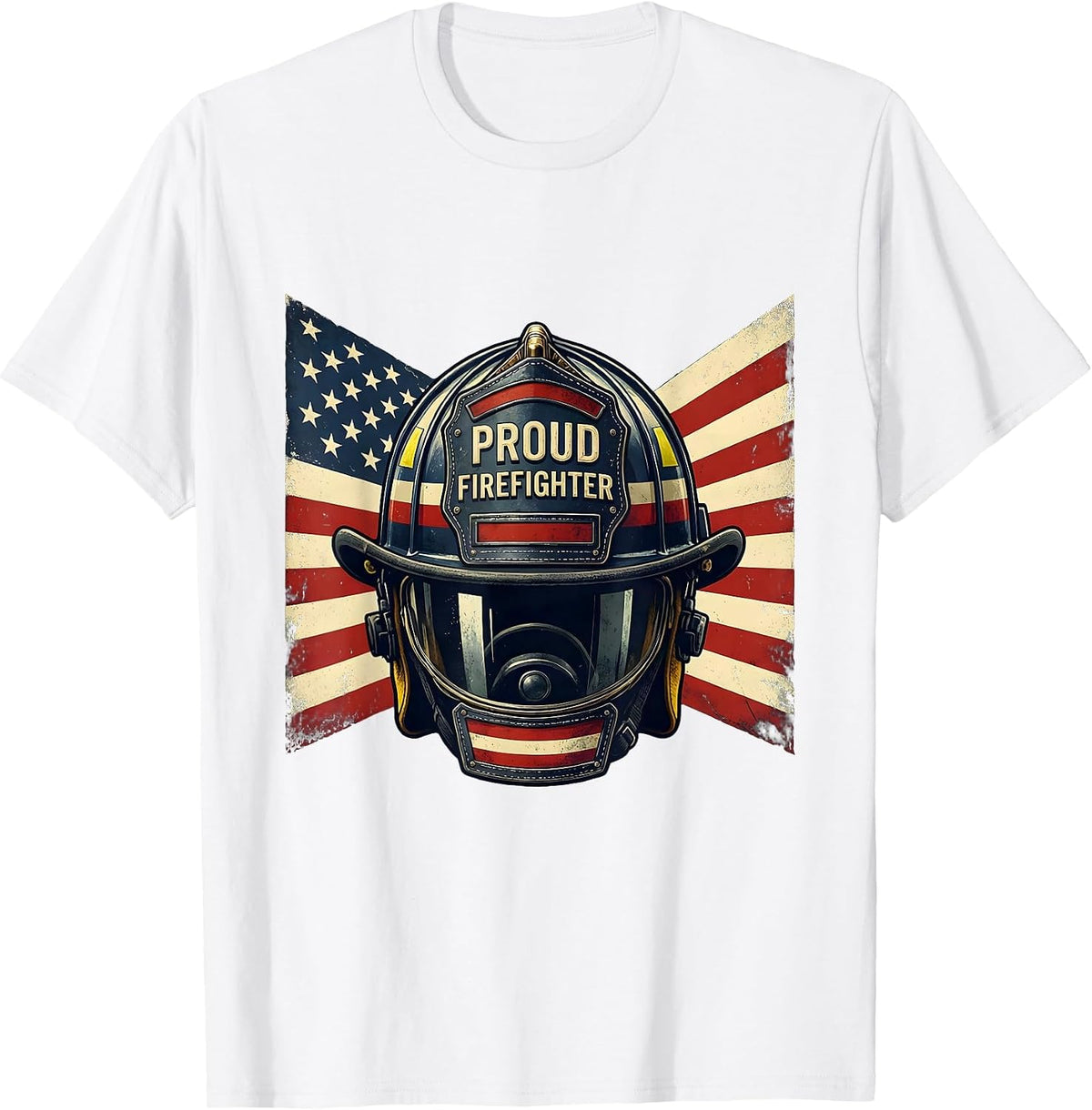 Men's Proud Firefighter Patriotic Fireman American Flag Occupation T-Shirt - White
