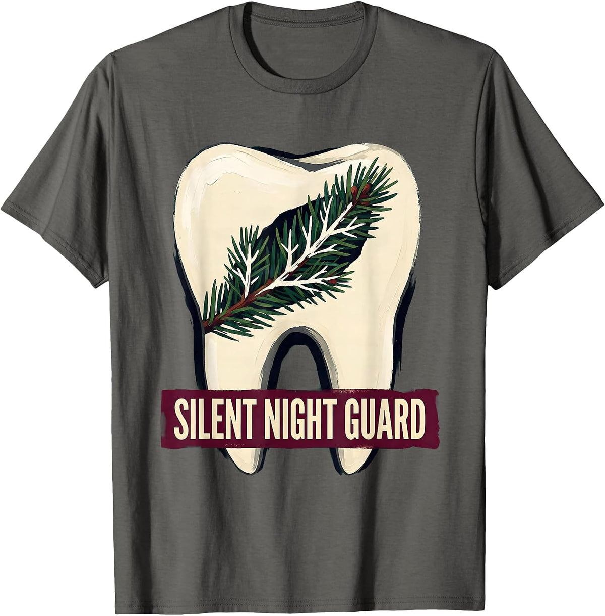 Silent Night Guard Funny Dentist Dental Team Christmas T-Shirt - Asphalt Grey