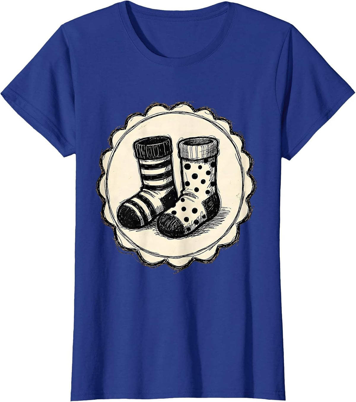 Women's Down Syndrome Awareness Mismatched Socks Design T-Shirt - Royal Blue