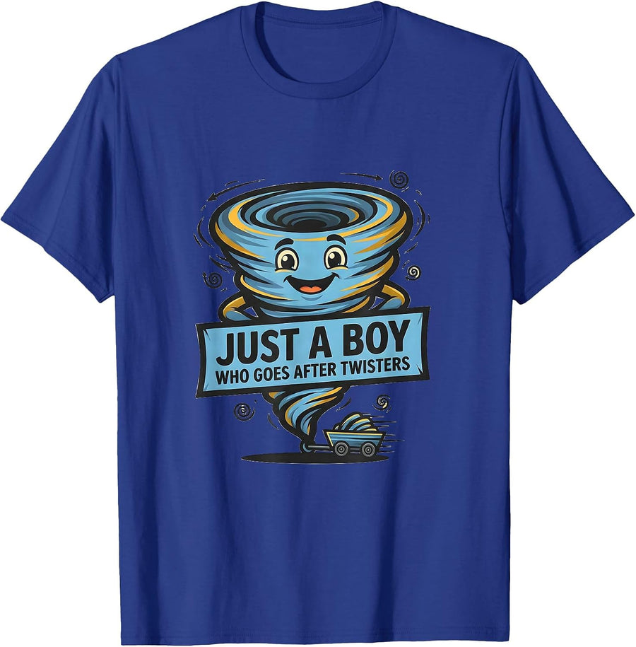 Just A Boy Who Goes After Twisters Funny Tornado Storm T-Shirt - Royal Blue