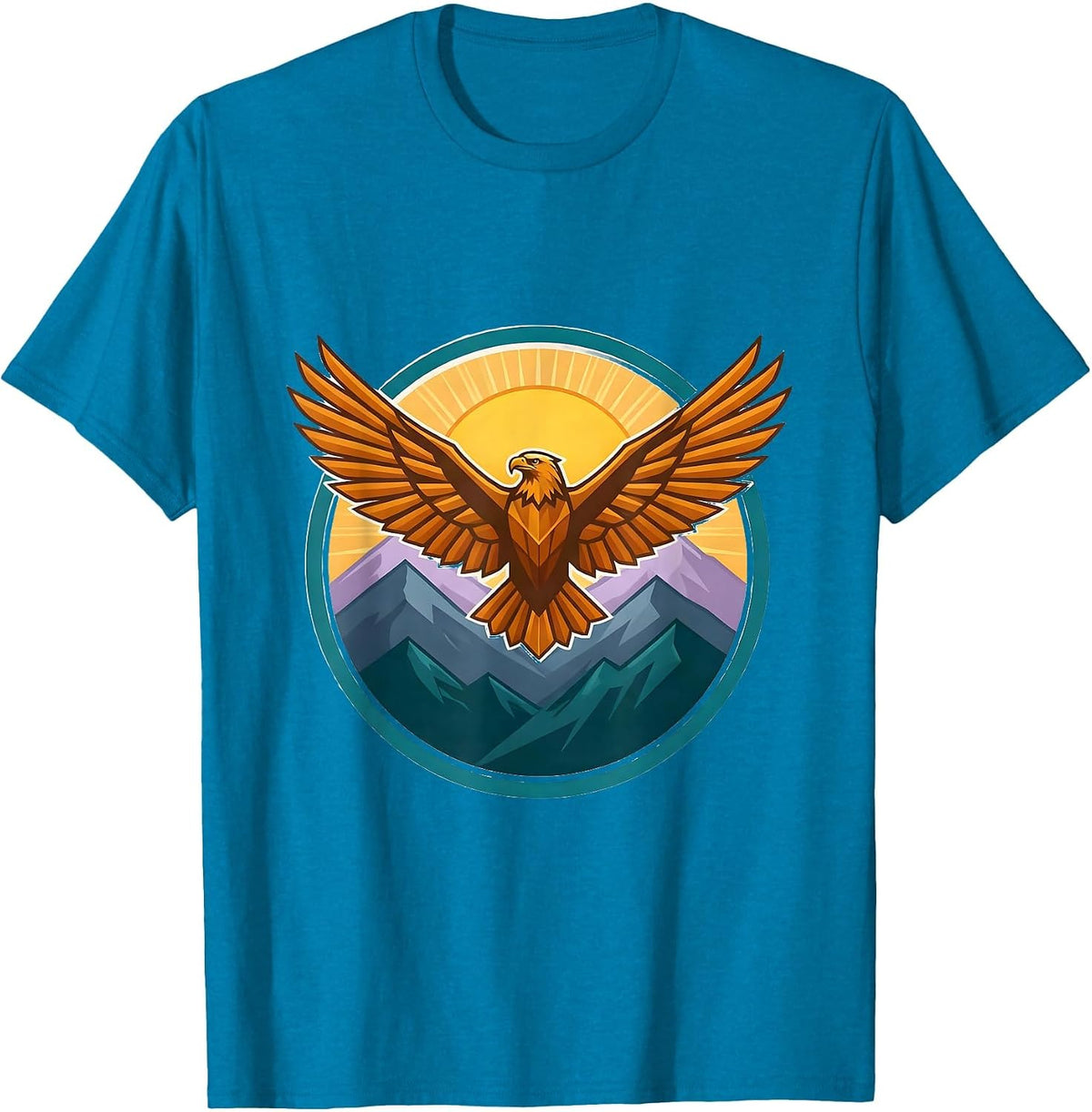 Eagle Soaring Over Mountain Range at Dawn T-Shirt - Sapphire Blue