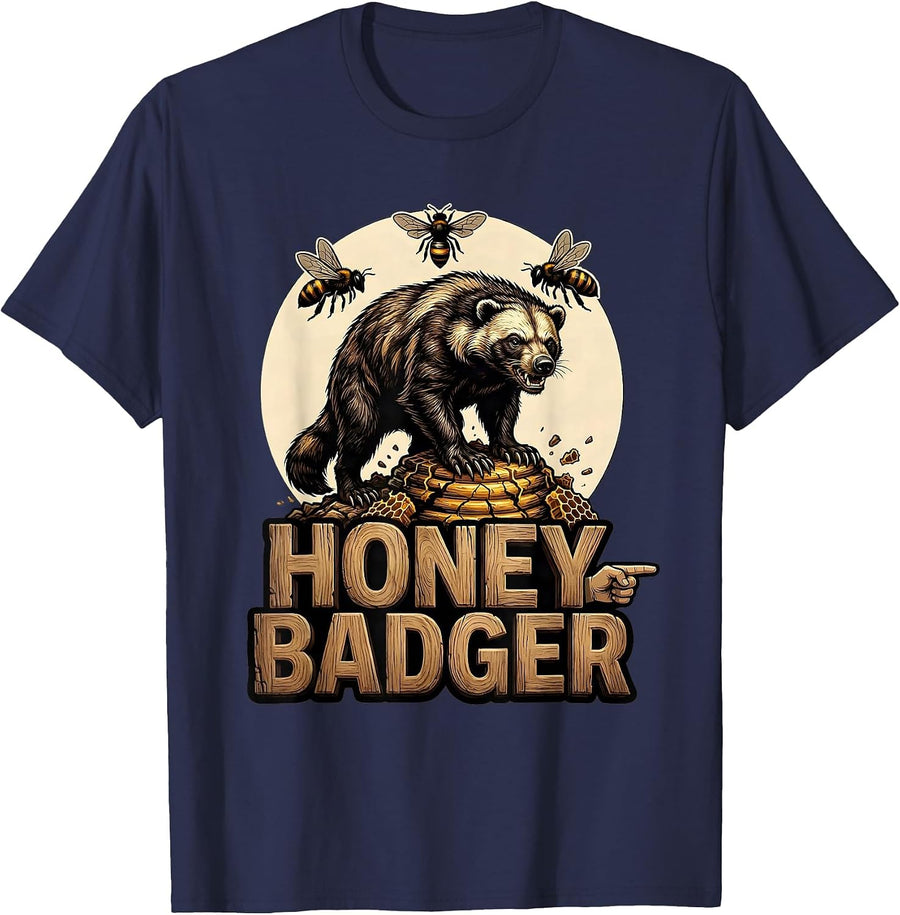 Carved Honey Badger Funny Animal Meme Nickname T-Shirt - Navy Blue