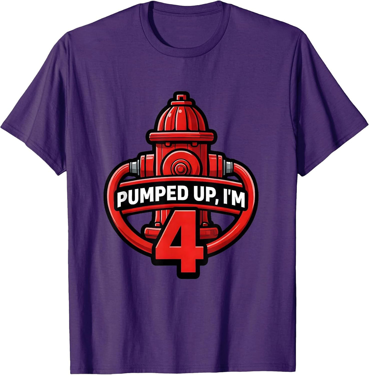 Men's Pumped Up I'm 4 Bold Fire Truck Kids Birthday Firefighter T-Shirt - Purple