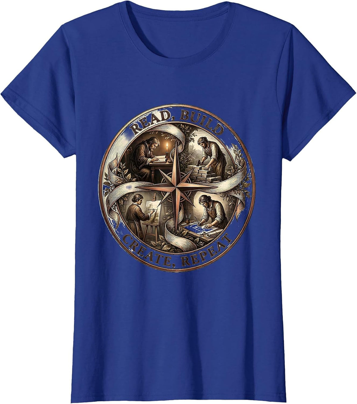 Women's Read Build Create Repeat Renaissance Men Design T-Shirt - Royal Blue