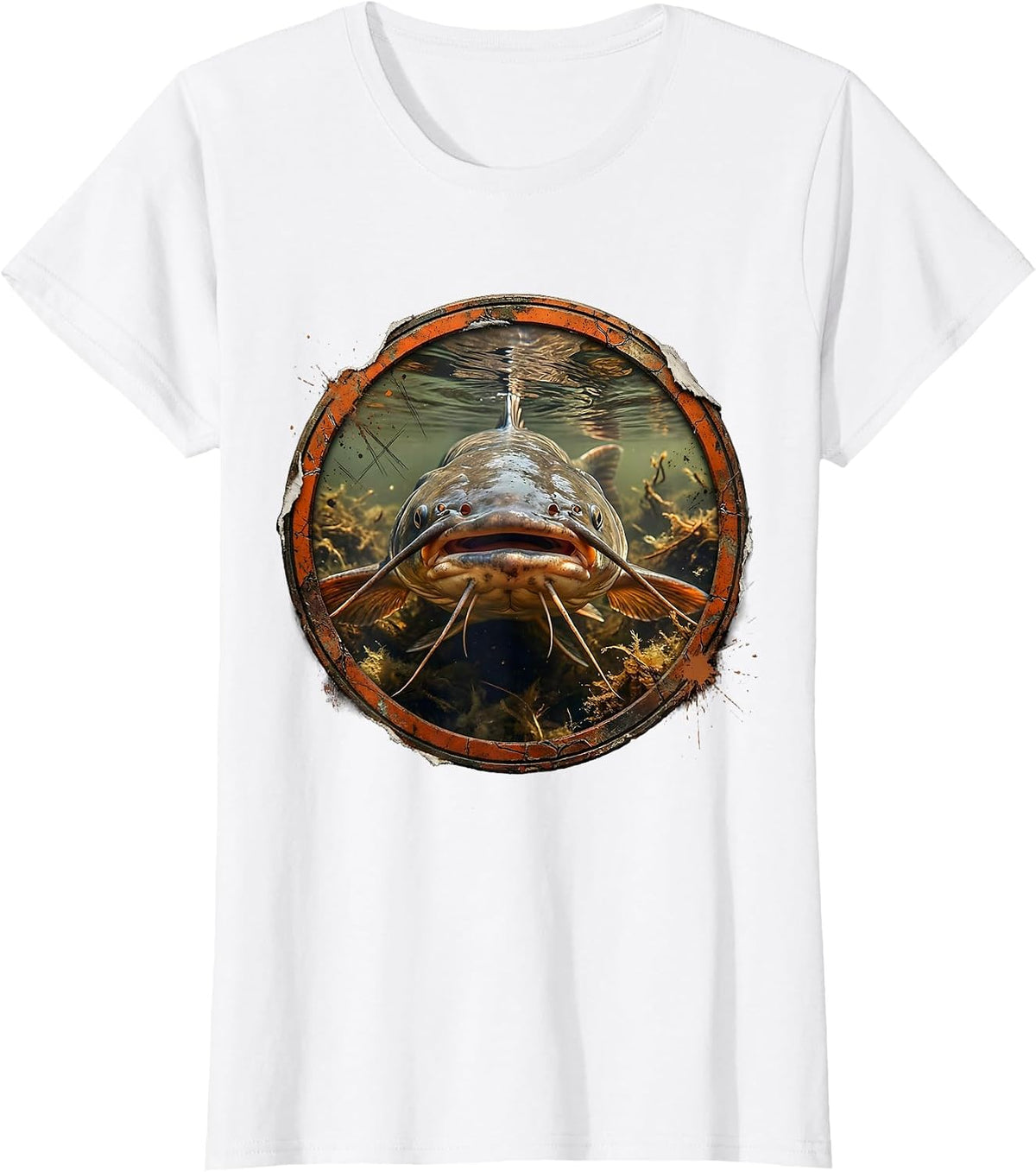 Giant Catfish Lurking Murky River Depths Fishing T-Shirt - White