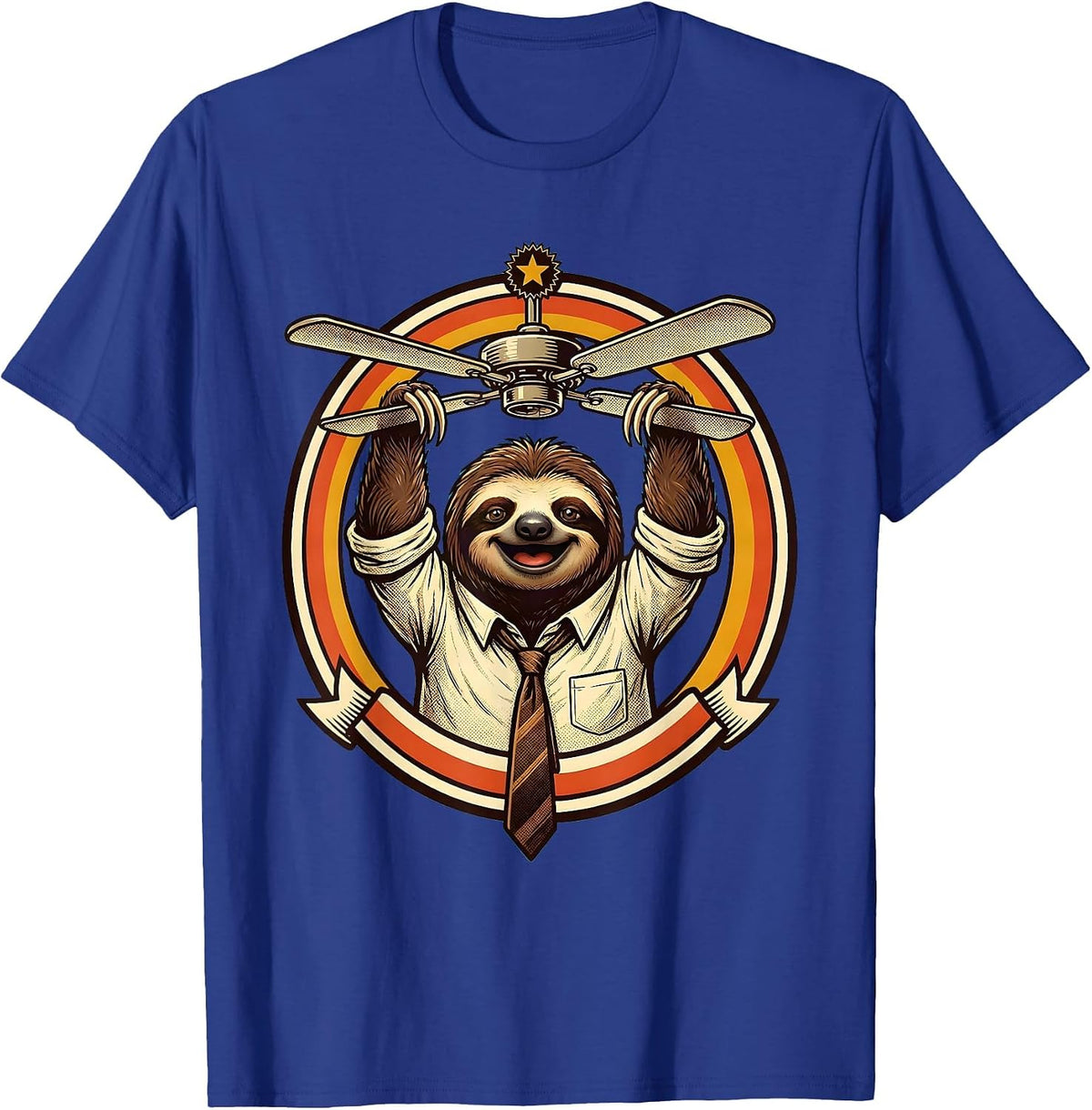 Funny Sloth Hanging From Office Ceiling Fan T-Shirt - Royal Blue