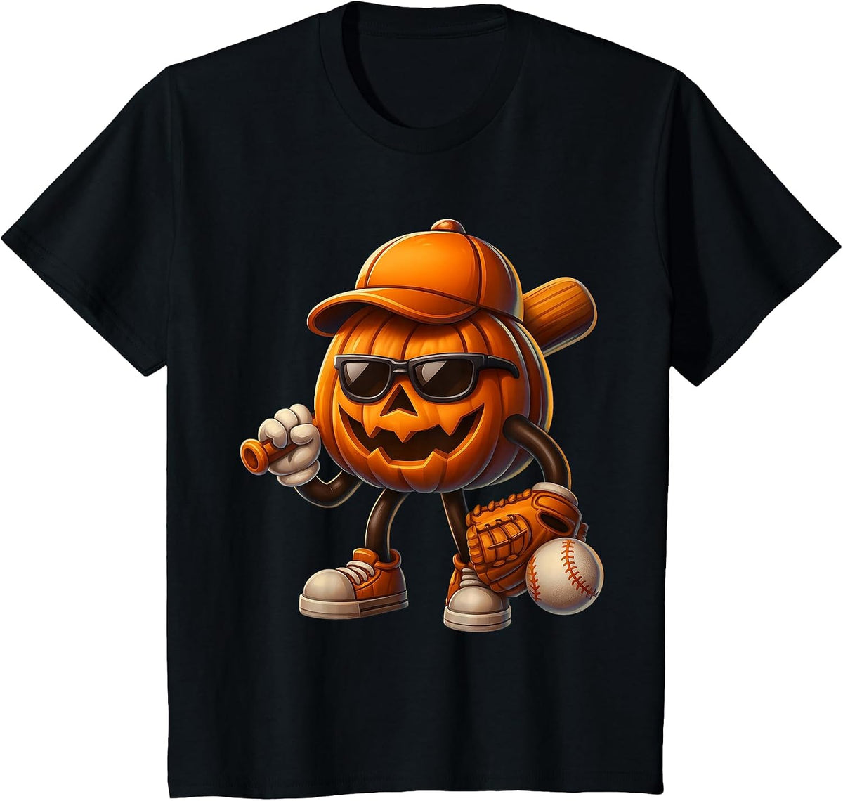 Spooky Jack O Lantern Baseball Halloween Costumes Mens Boys T-Shirt - Black