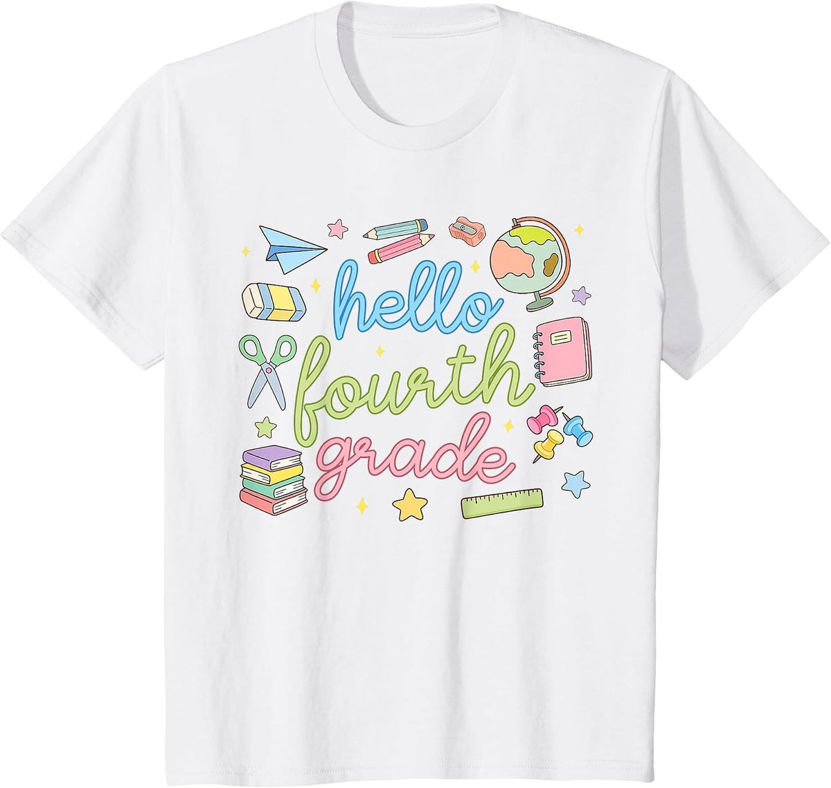 Back to School First Day Hello Fourth 4th Grade Teacher Girl T-Shirt - White