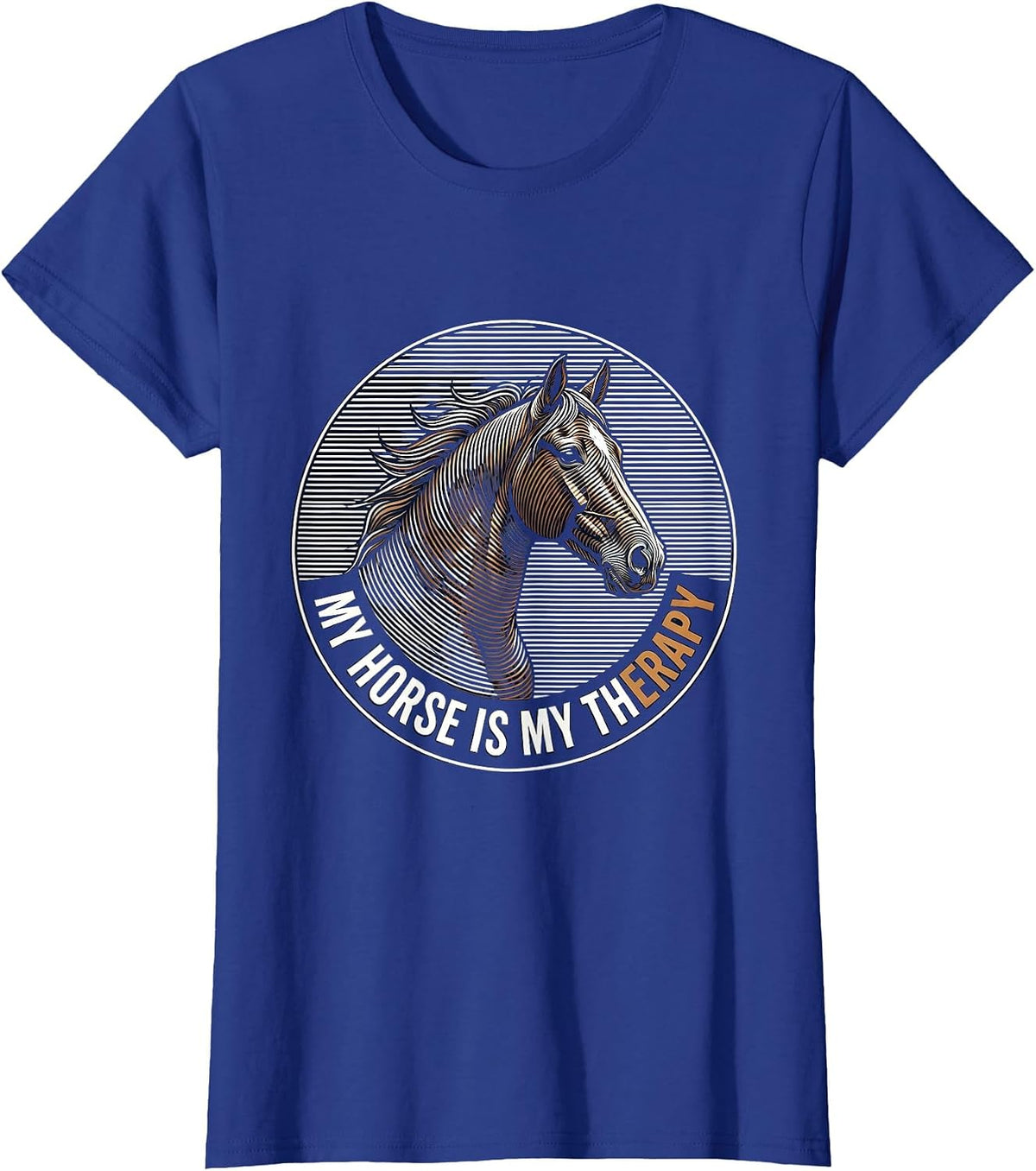 Women's My Horse Is My Therapy Equestrian Design T-Shirt - Royal Blue