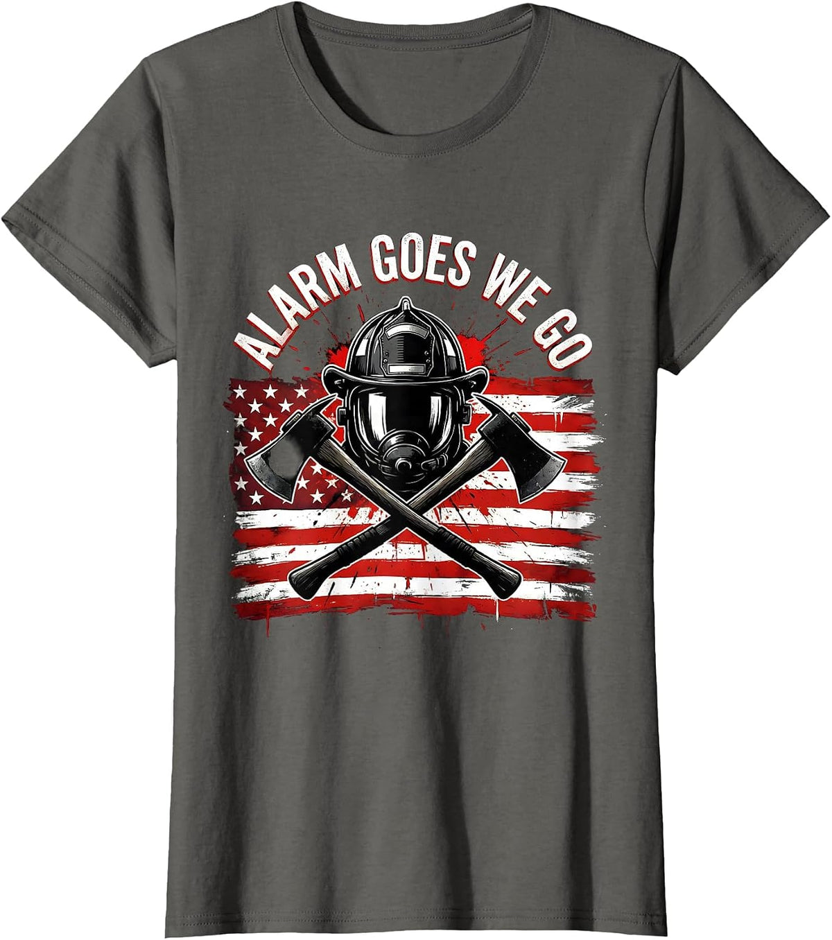 Women's Alarm Goes We Go Firefighter Design T-Shirt - Asphalt Grey