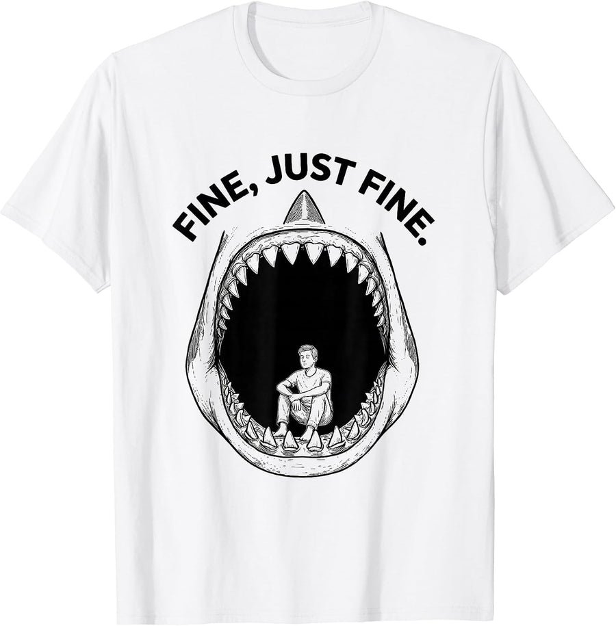 Men's Fine Just Fine Line Art Shark Jaw Halloween Costume T-Shirt - White