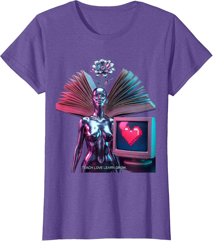 Teach Love Learn Grow Teacher Inspiration Design T-Shirt - Purple Heather